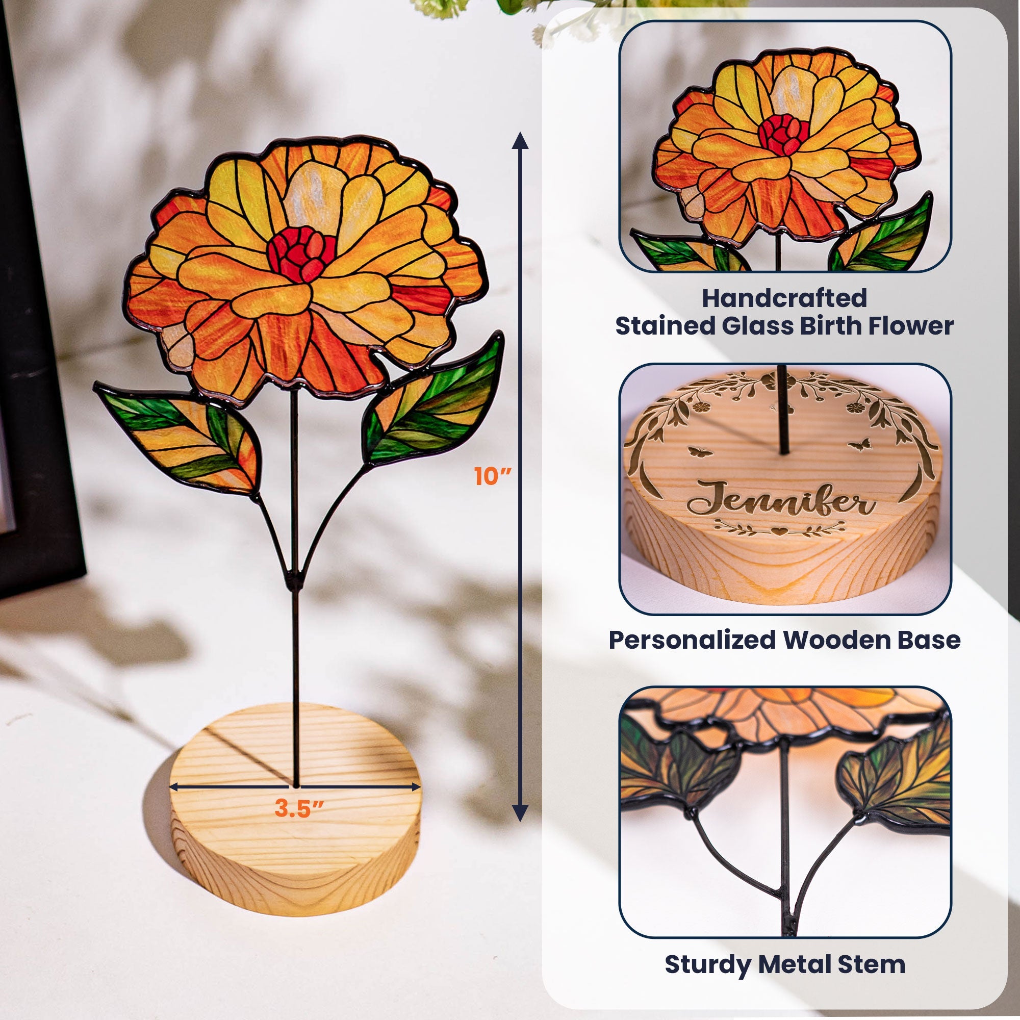 Custom Birth Flower - Custom Stained Glass Birth Flower Suncatcher
