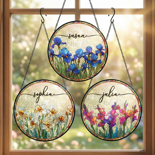 Personalized Birth Flower & Name Stained Glass Window Suncatcher