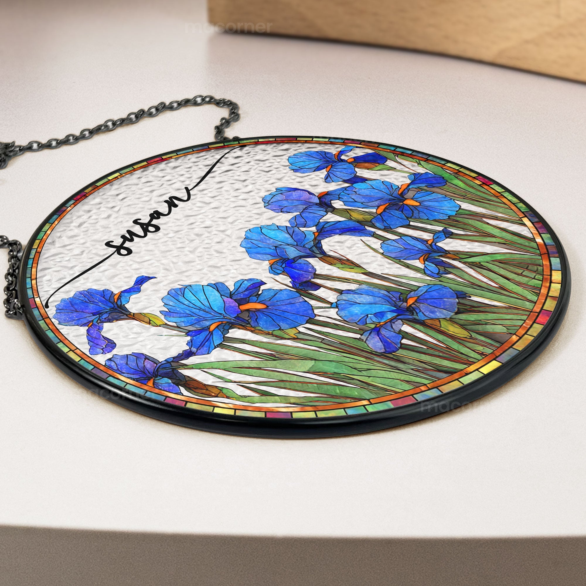 Custom Birth Flower & Name - Personalized Stained Glass Window Hanging Suncatcher