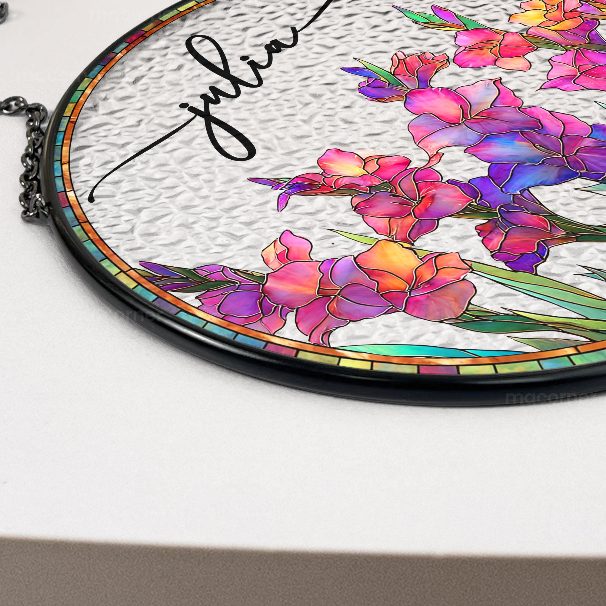 Custom Birth Flower & Name - Personalized Stained Glass Window Hanging Suncatcher