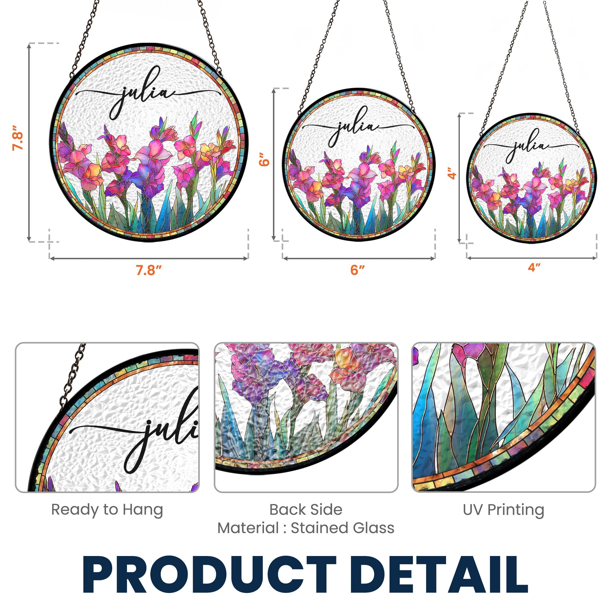 Custom Birth Flower & Name - Personalized Stained Glass Window Hanging Suncatcher