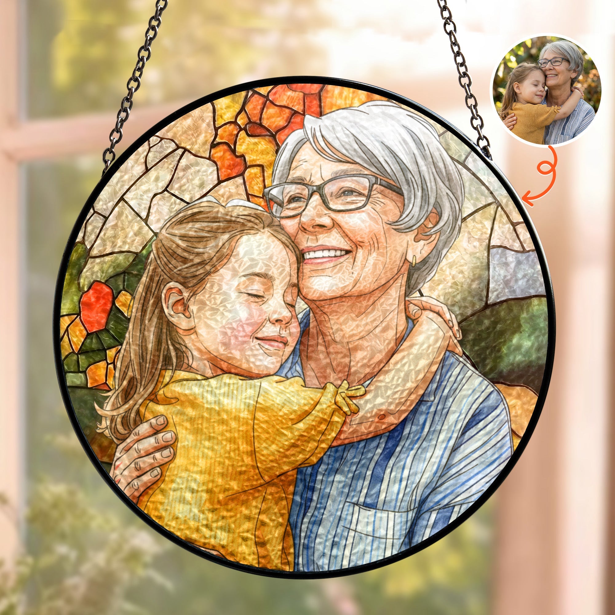 Custom Photo Portrait Mom Grandma Parents Family - Personalized Window Hanging Suncatcher
