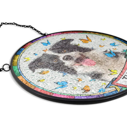 Custom Photo Butterflies Dog Cat - Personalized Stained Glass Window Hanging Suncatcher