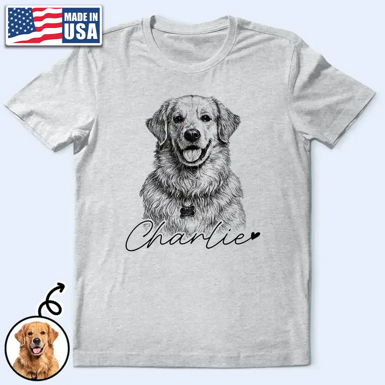 Personalized Pencil Sketch Photo Portrait T‑Shirt for Family, Besties & Pets