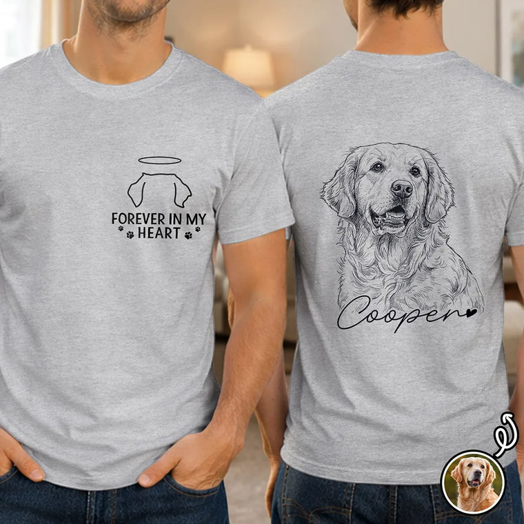 Personalized Photo Pencil Sketch Memorial T-Shirt — Forever In My Heart