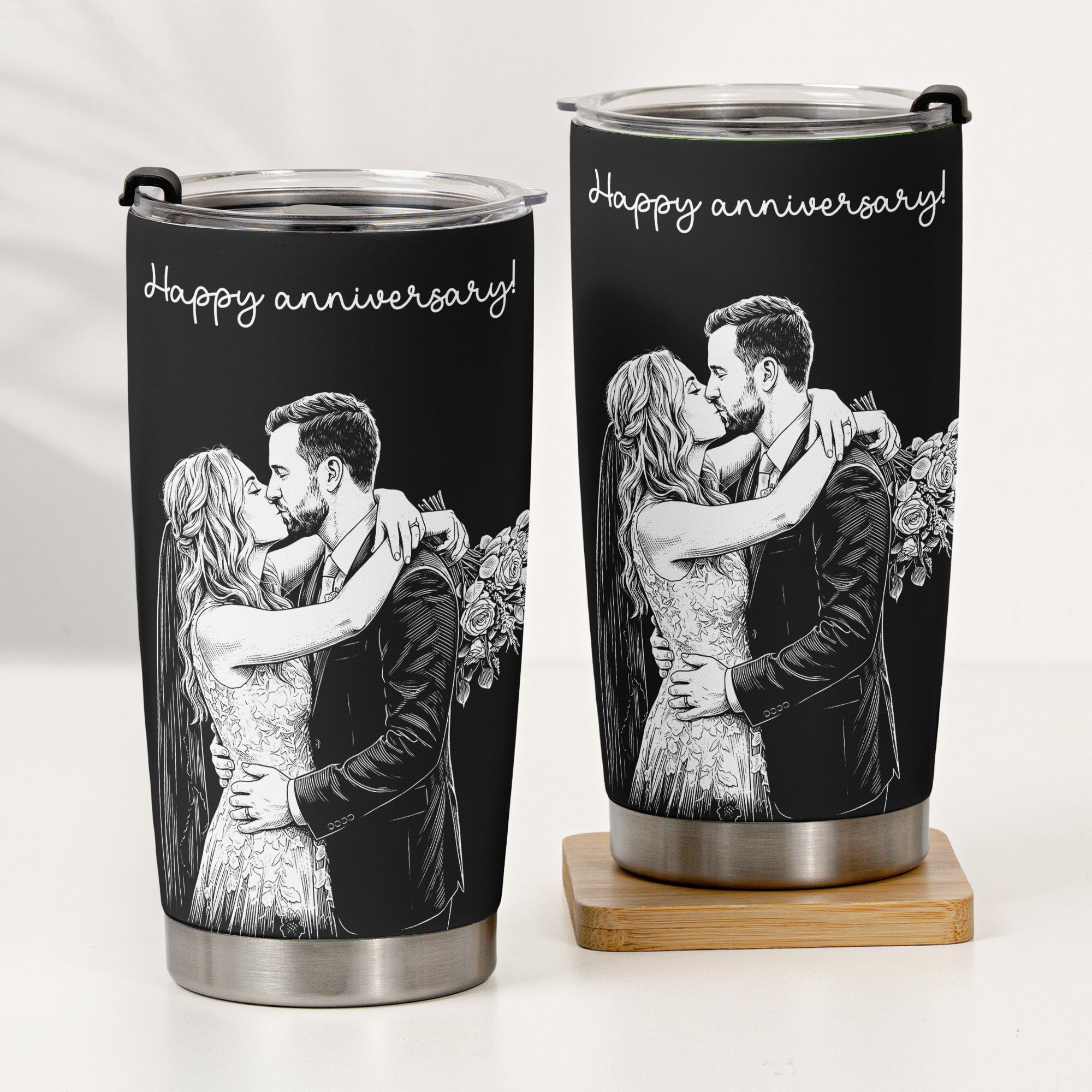 Personalized Couple Photo Sketch Line Art 20 oz Stainless Steel Tumbler