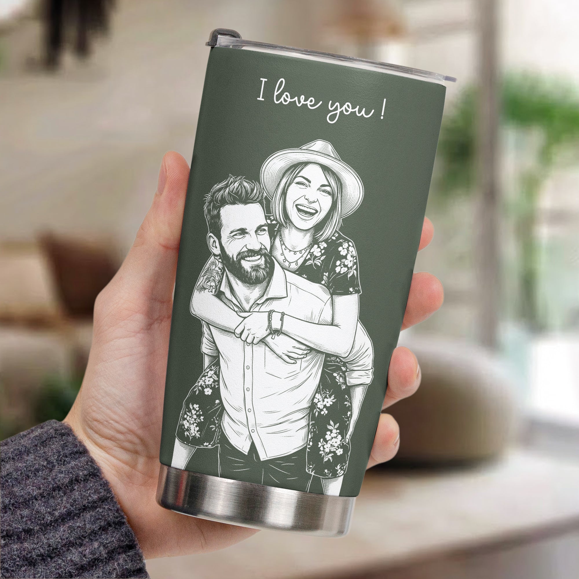 Personalized Couple Photo Sketch Line Art 20 oz Stainless Steel Tumbler