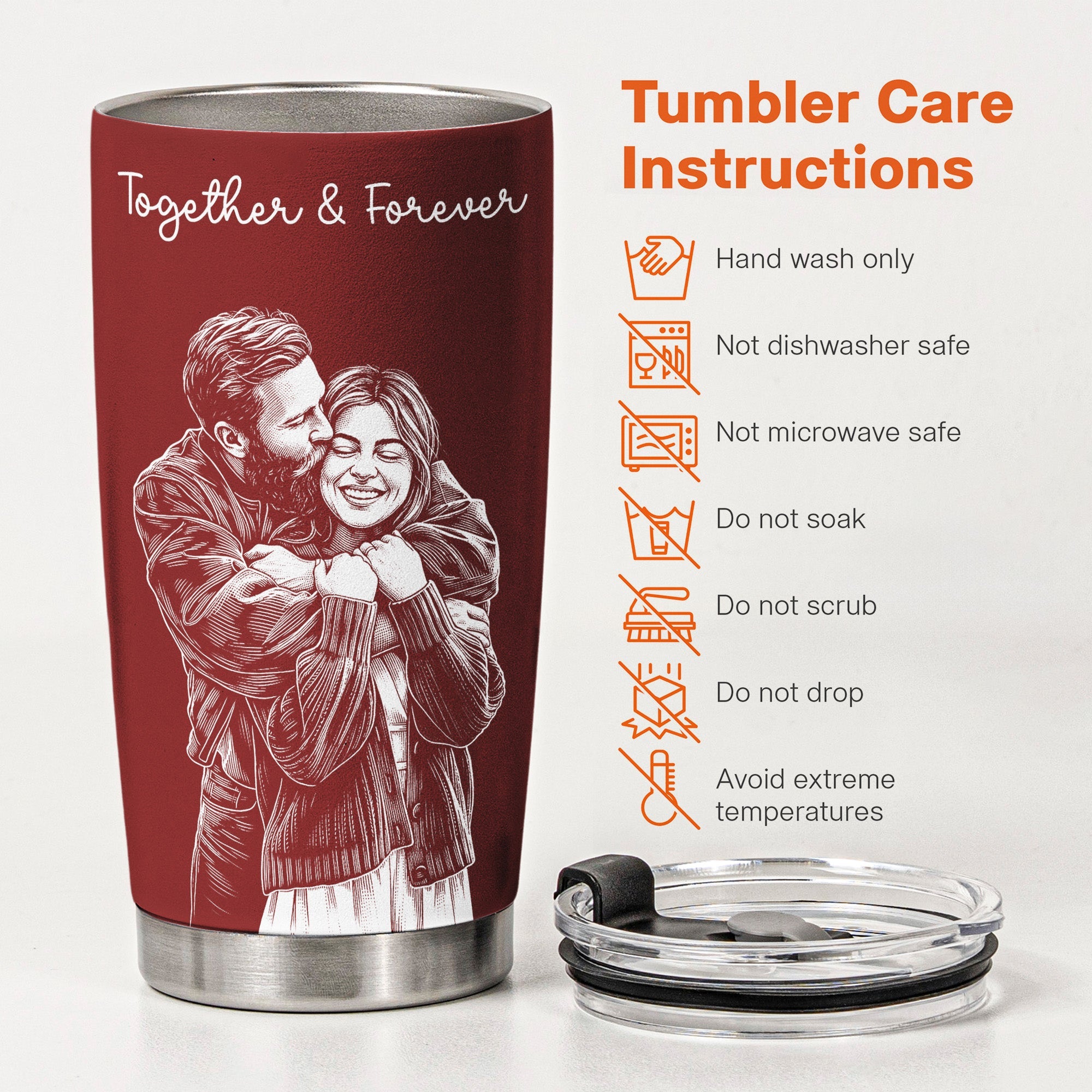 Personalized Couple Photo Sketch Line Art 20 oz Stainless Steel Tumbler