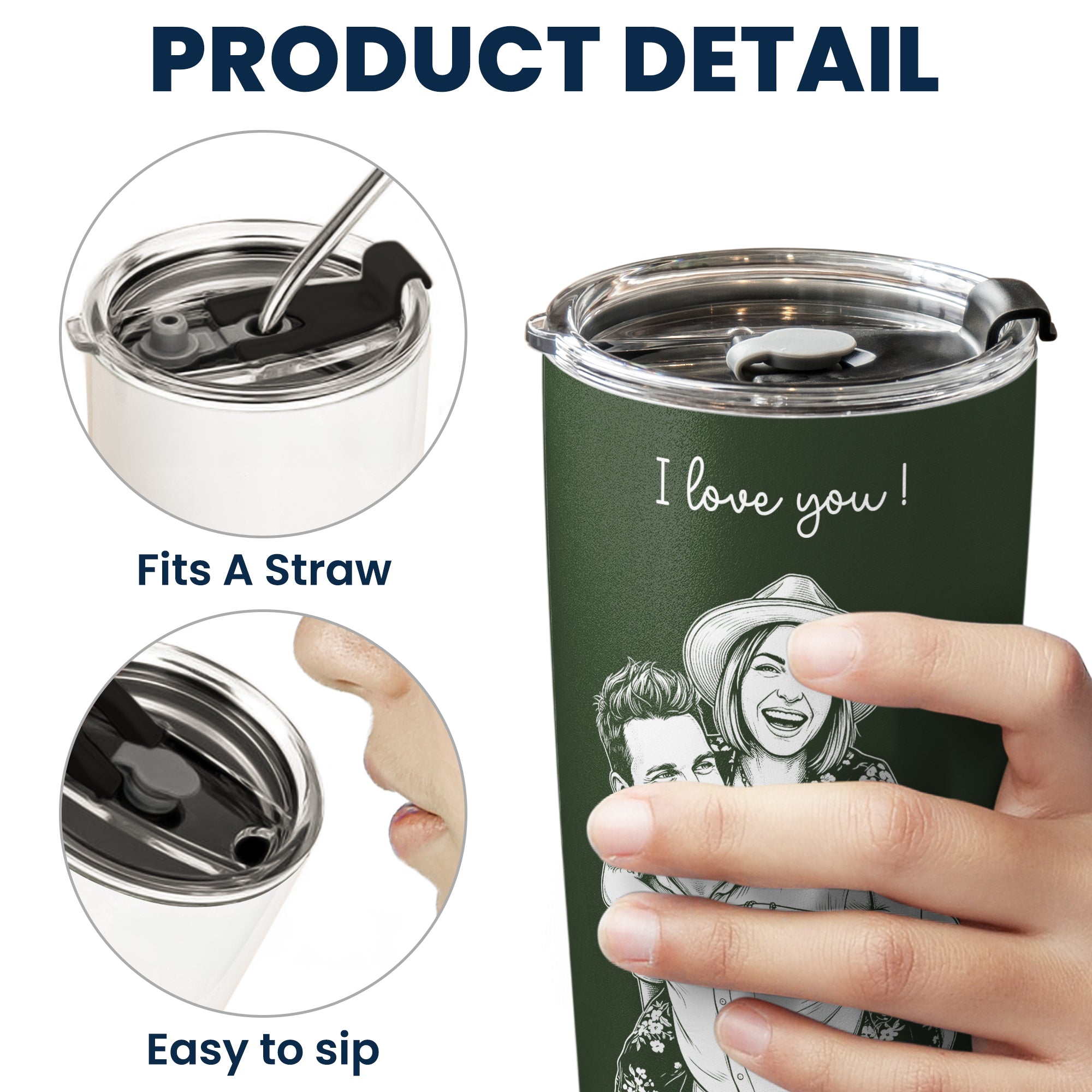 Personalized Couple Photo Sketch Line Art 20 oz Stainless Steel Tumbler