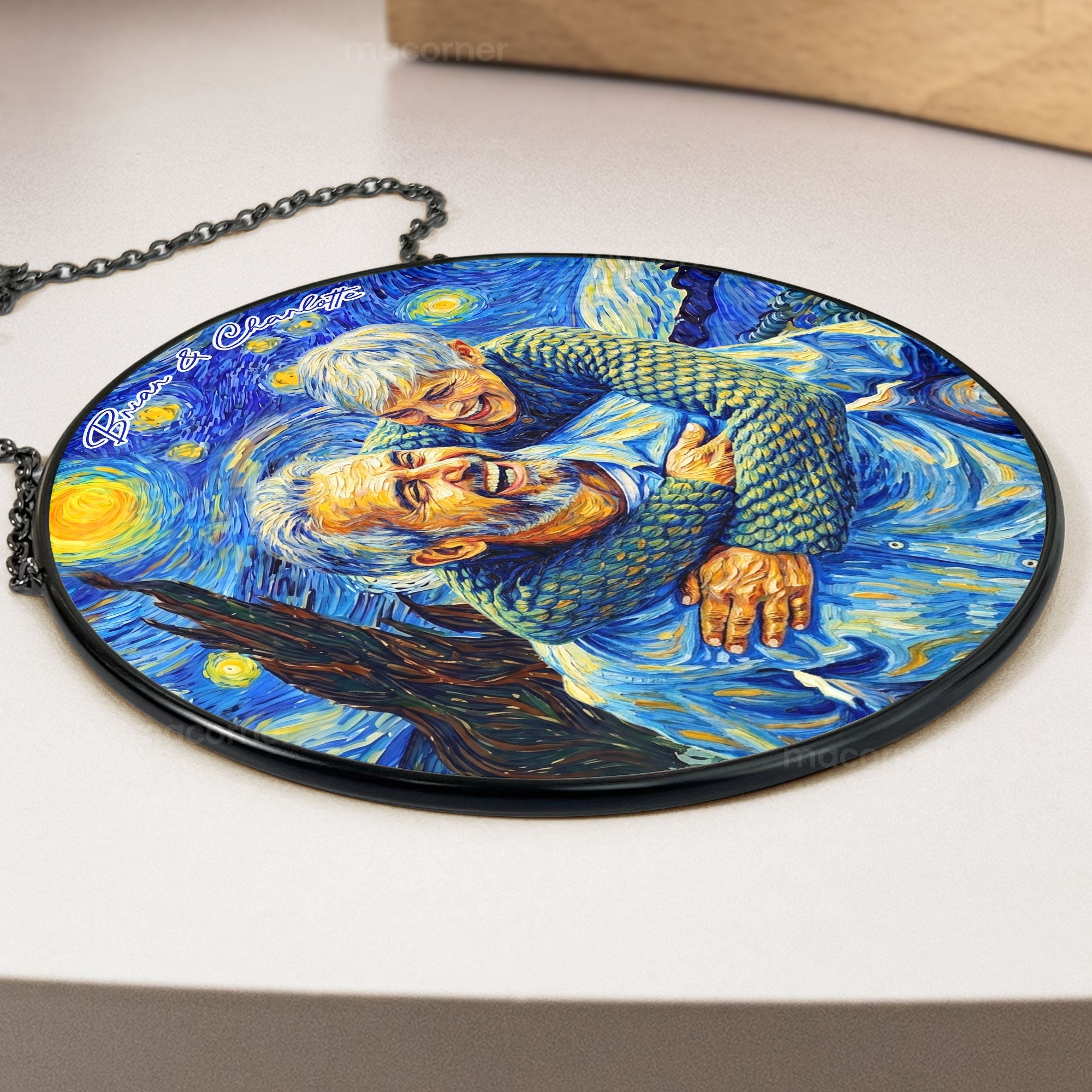 Custom Couple Photo Van Gogh Art Anniversary Valentine's Day Gifts - Personalized Window Hanging Suncatcher