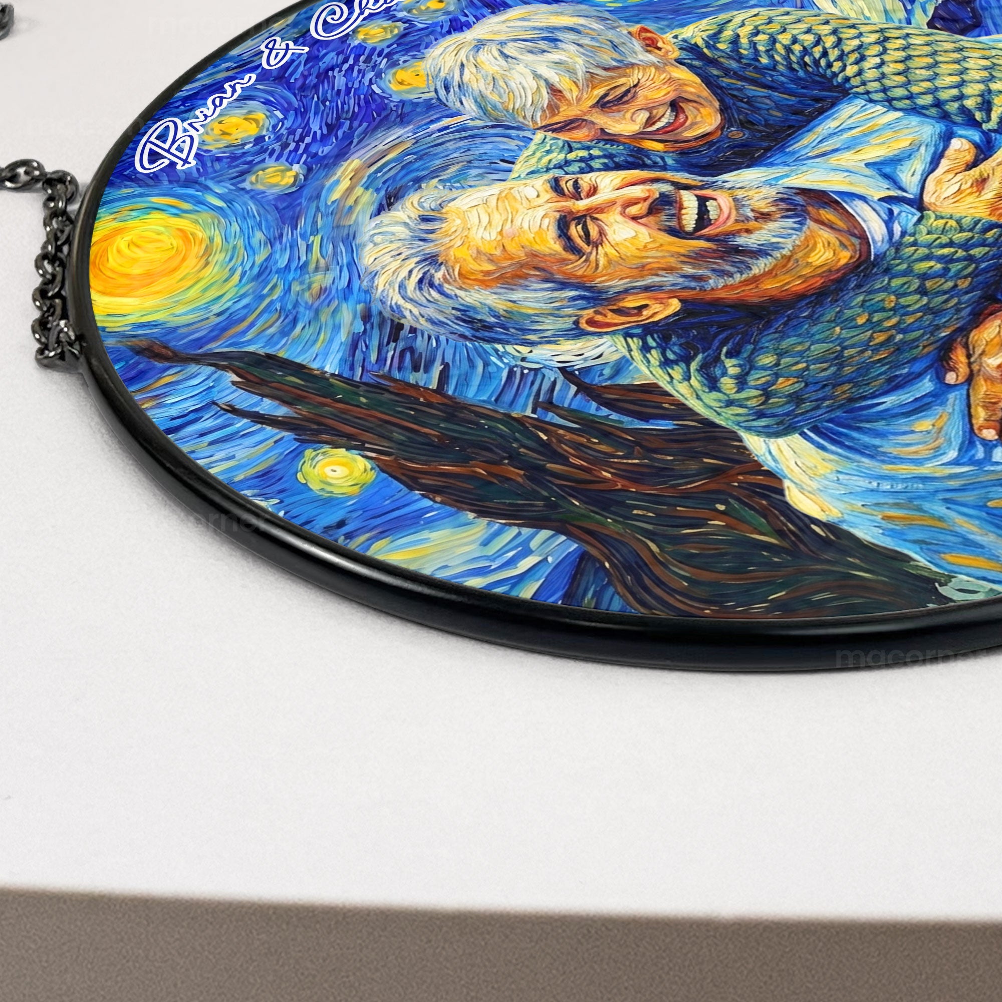 Custom Couple Photo Van Gogh Art Anniversary Valentine's Day Gifts - Personalized Window Hanging Suncatcher