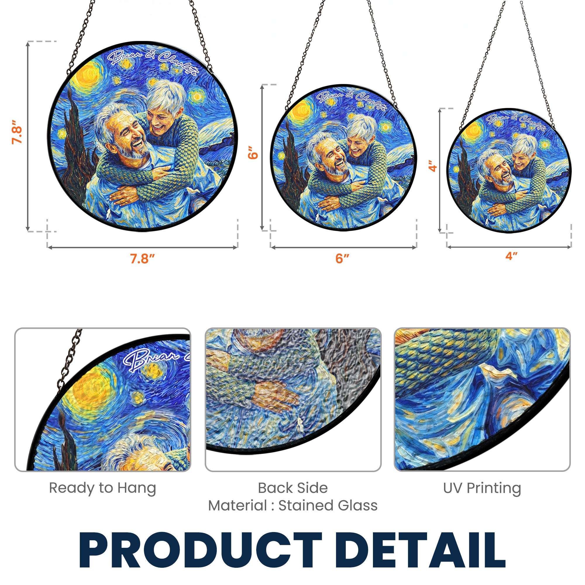 Custom Couple Photo Van Gogh Art Anniversary Valentine's Day Gifts - Personalized Window Hanging Suncatcher