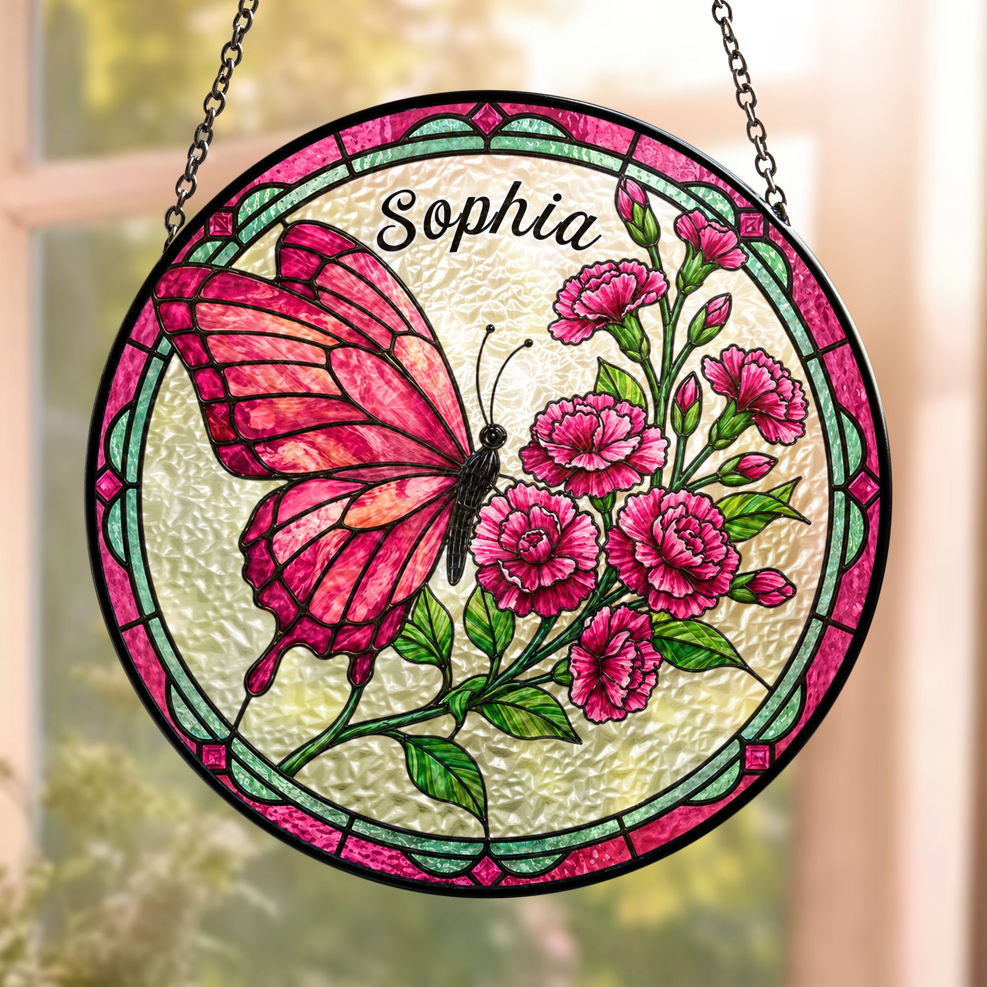 Custom Name & Birth Flowers Butterfly Art - Personalized Window Hanging Suncatcher