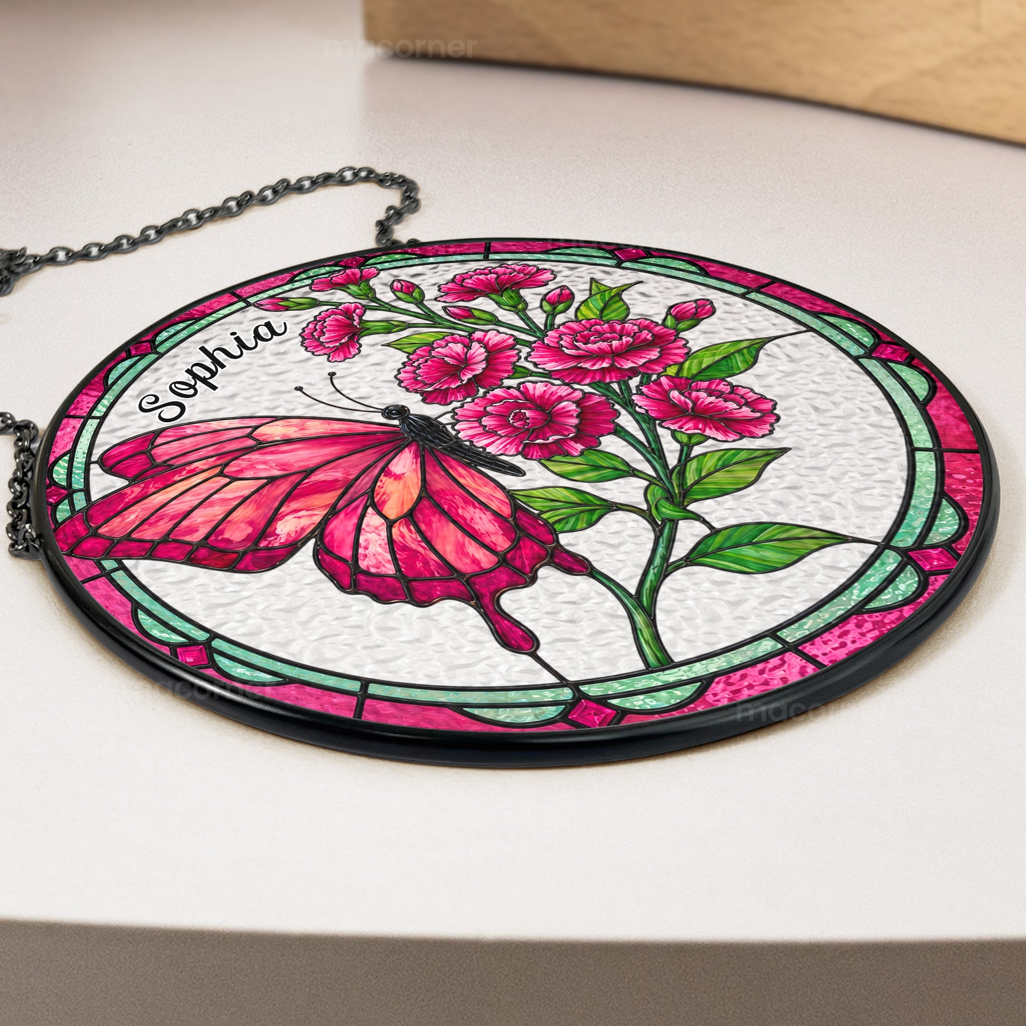 Custom Name & Birth Flowers Butterfly Art - Personalized Window Hanging Suncatcher