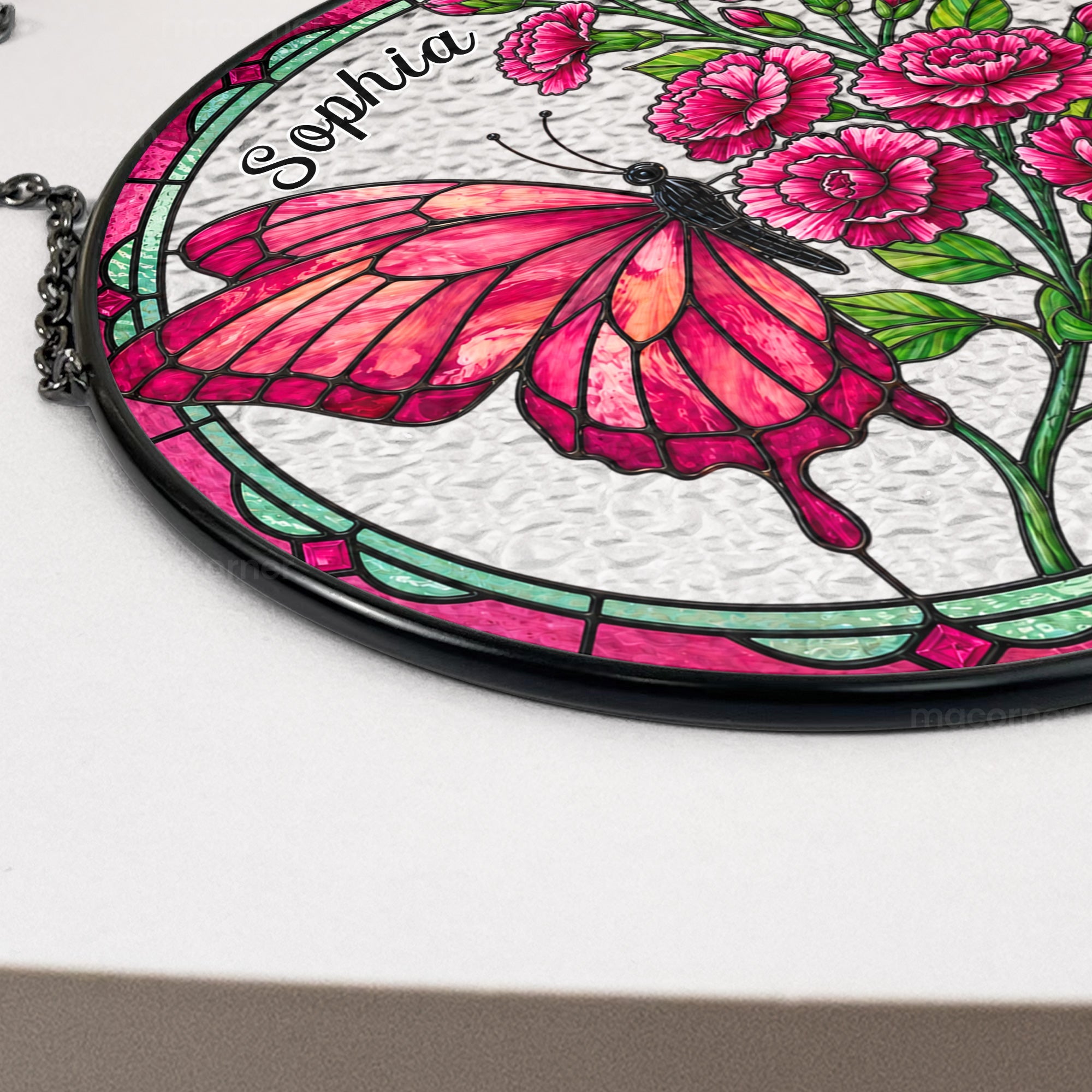 Custom Name & Birth Flowers Butterfly Art - Personalized Window Hanging Suncatcher