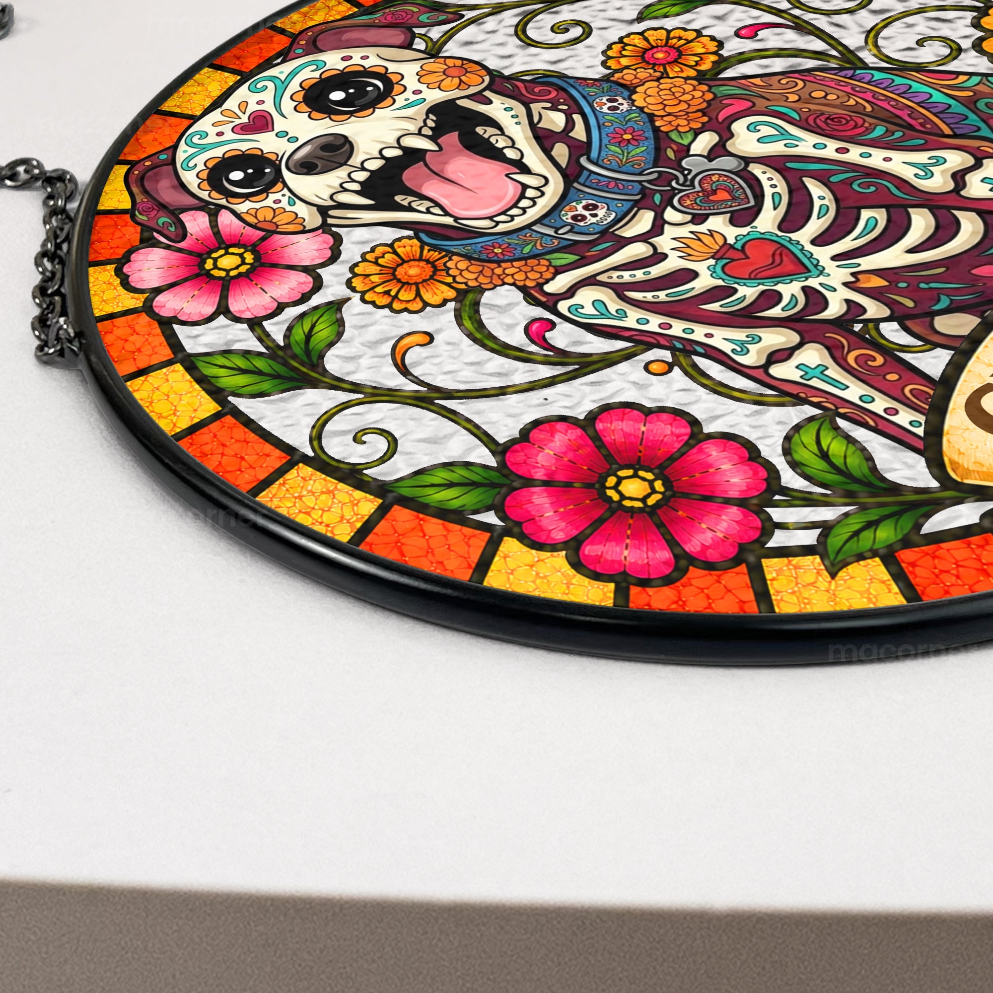 Custom Pet Portrait Day Of The Dead Style - Personalized Window Hanging Suncatcher