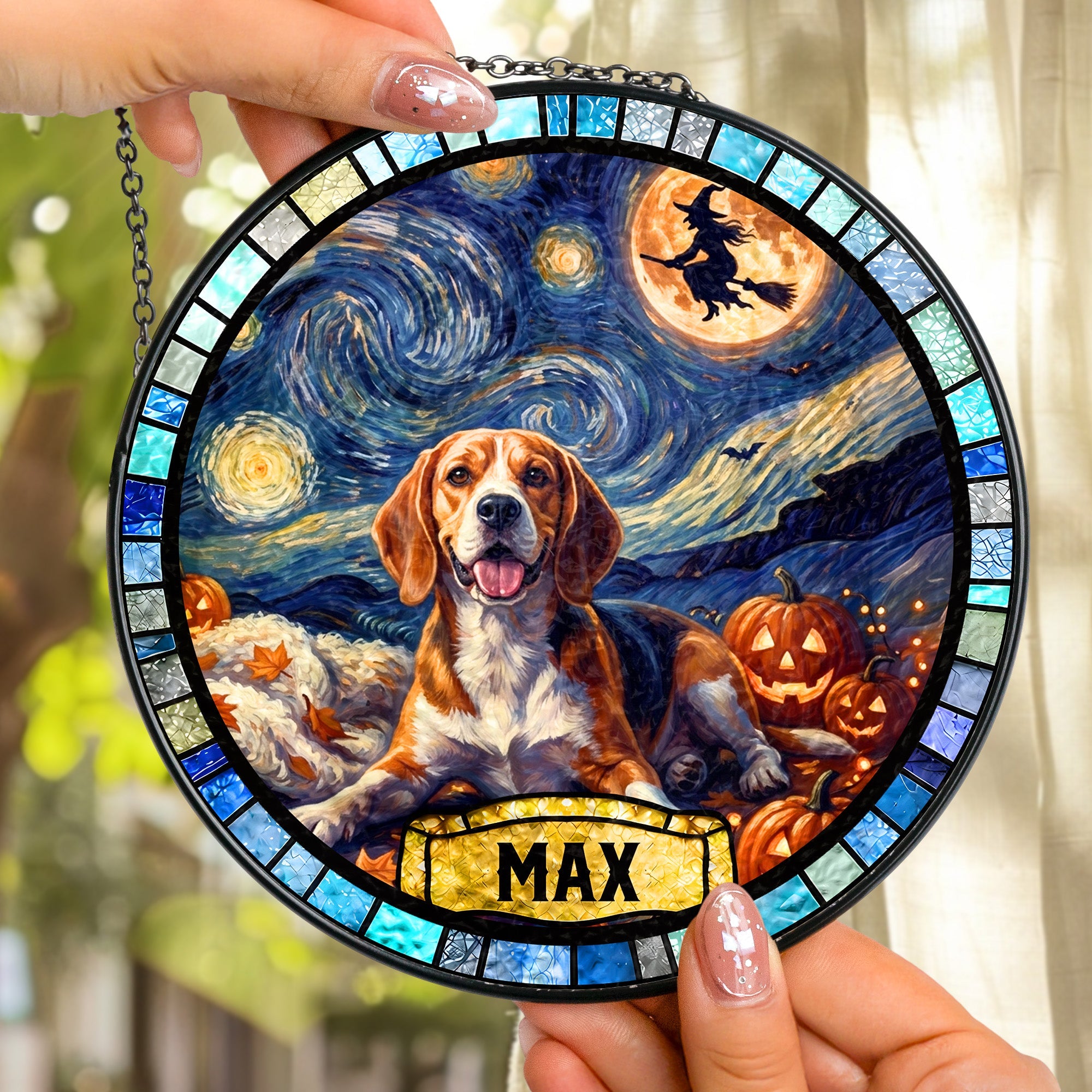 Custom Pet Portrait Halloween Van Gogh Art - Personalized Window Hanging Suncatcher