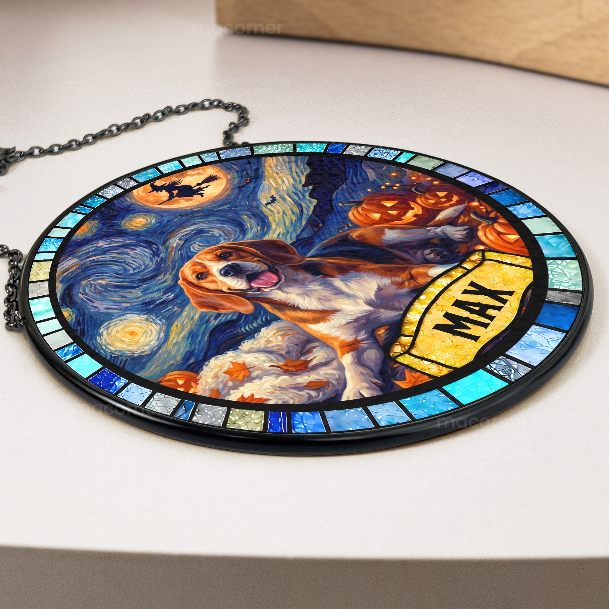 Custom Pet Portrait Halloween Van Gogh Art - Personalized Window Hanging Suncatcher