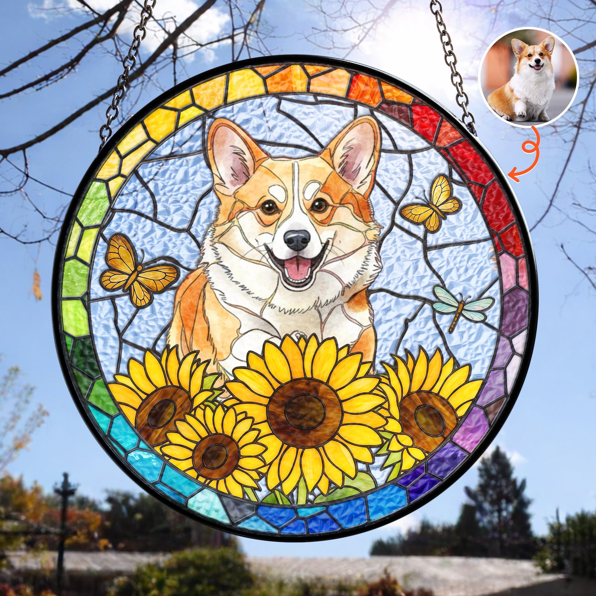 Custom Pet Portrait Stained Glass - Personalized Window Hanging Suncatcher