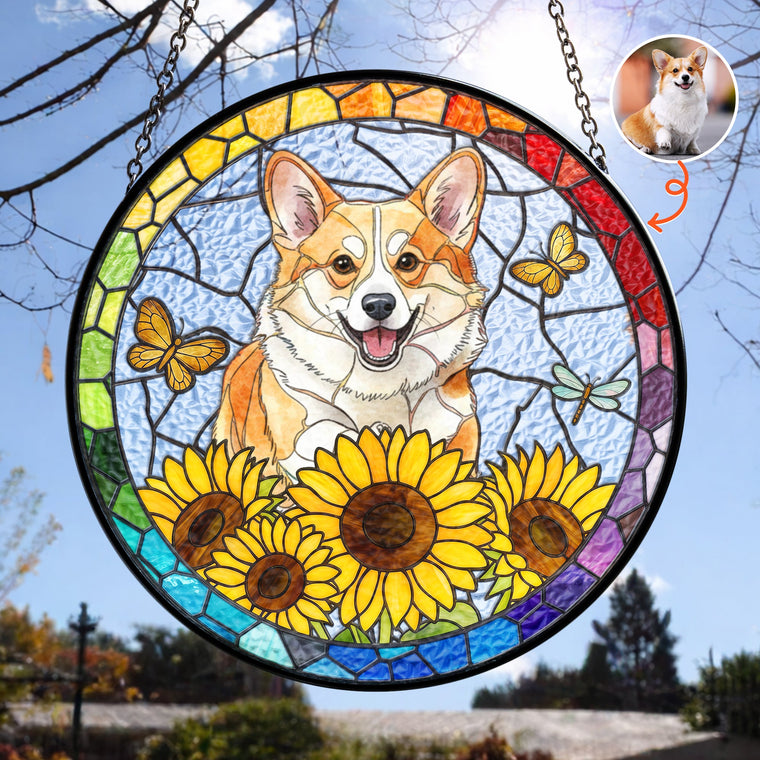 Custom Pet Portrait Stained Glass - Personalized Window Hanging Suncatcher