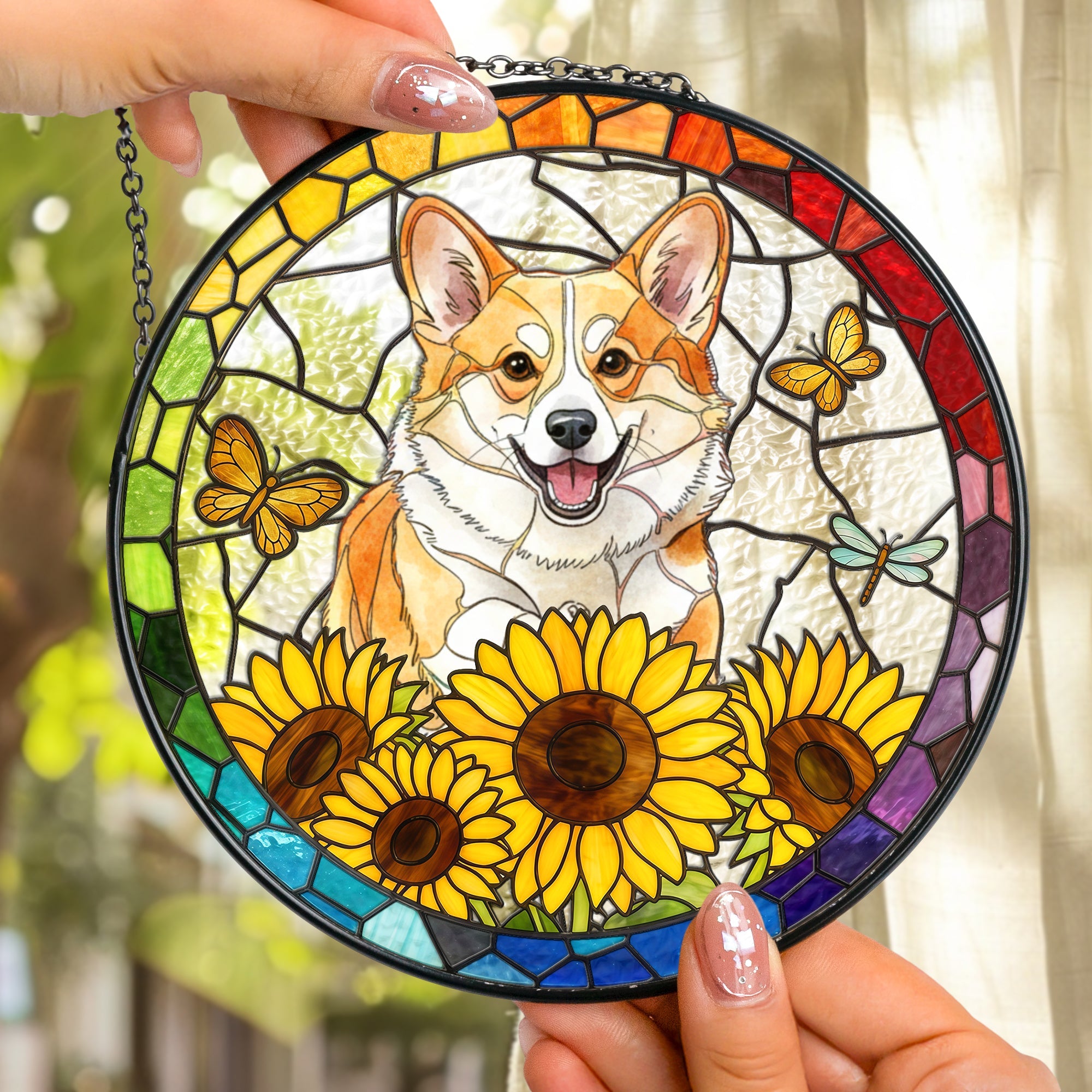 Custom Pet Portrait Stained Glass - Personalized Window Hanging Suncatcher