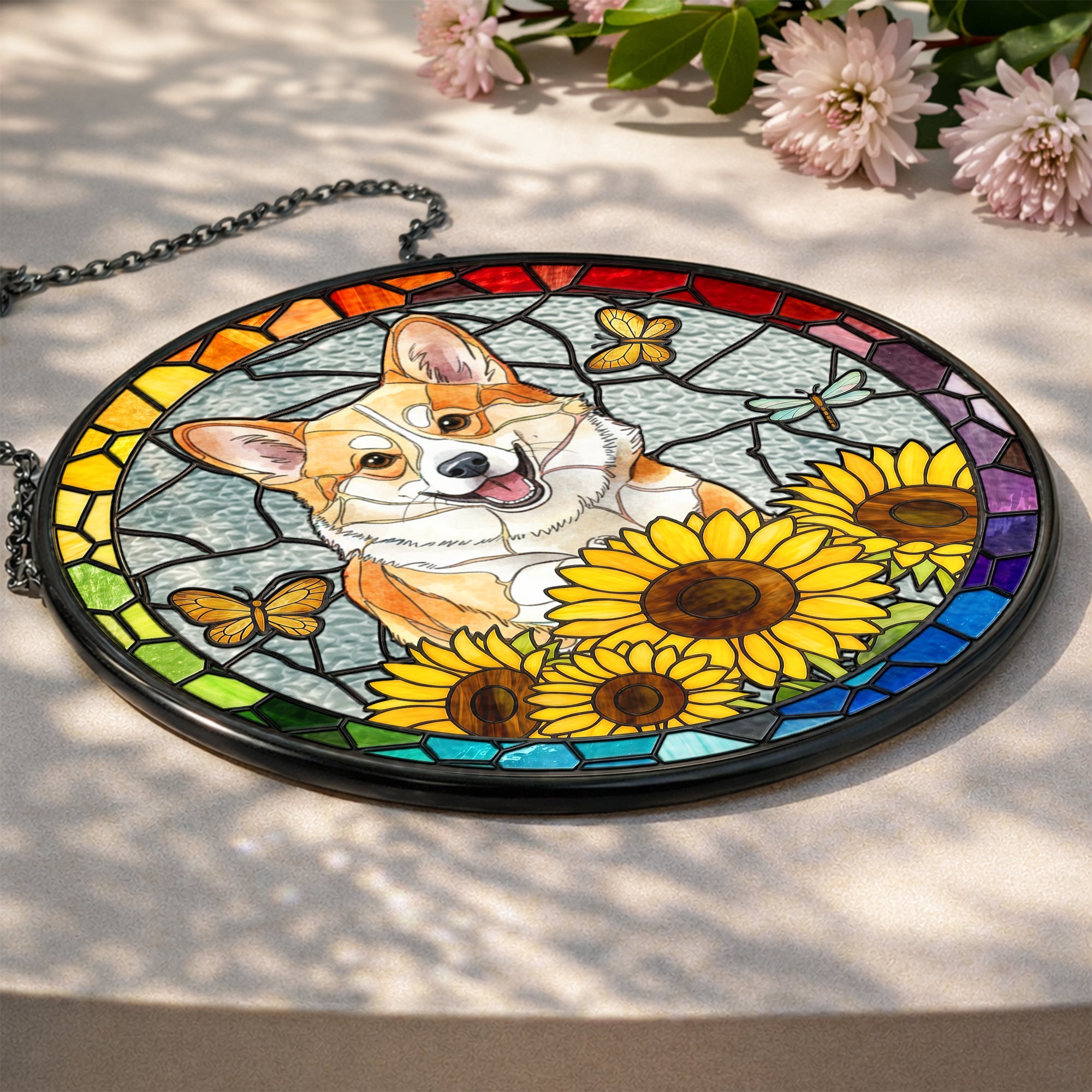 Custom Pet Portrait Stained Glass - Personalized Window Hanging Suncatcher
