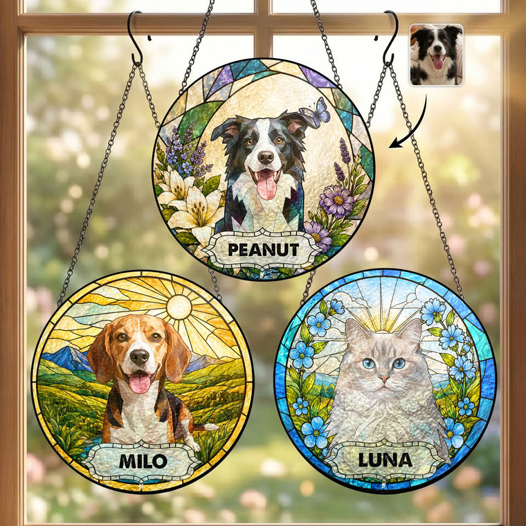 Custom Pet Portrait Stained Glass Style Art Dog Owners Gifts Pet Loss Gifts - Personalized Window Hanging Suncatcher