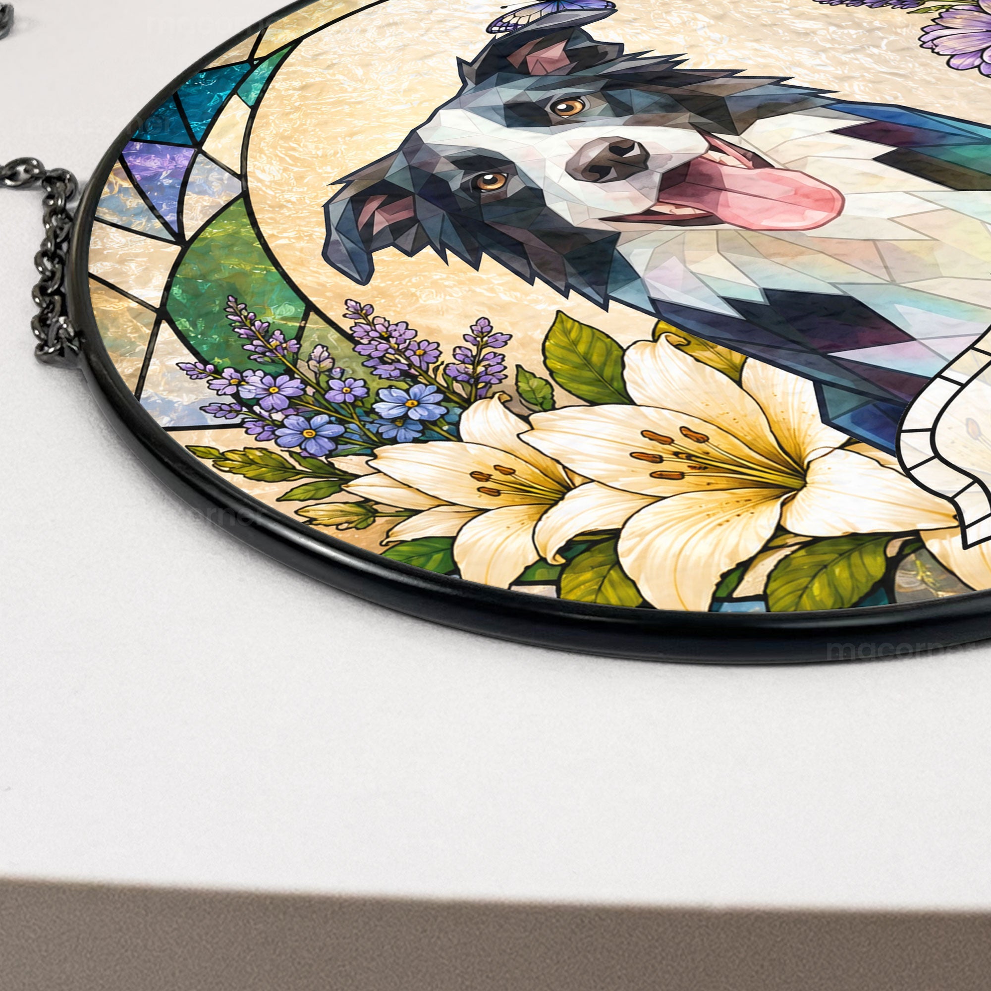 Custom Pet Portrait Stained Glass Style Art Dog Owners Gifts Pet Loss Gifts - Personalized Window Hanging Suncatcher
