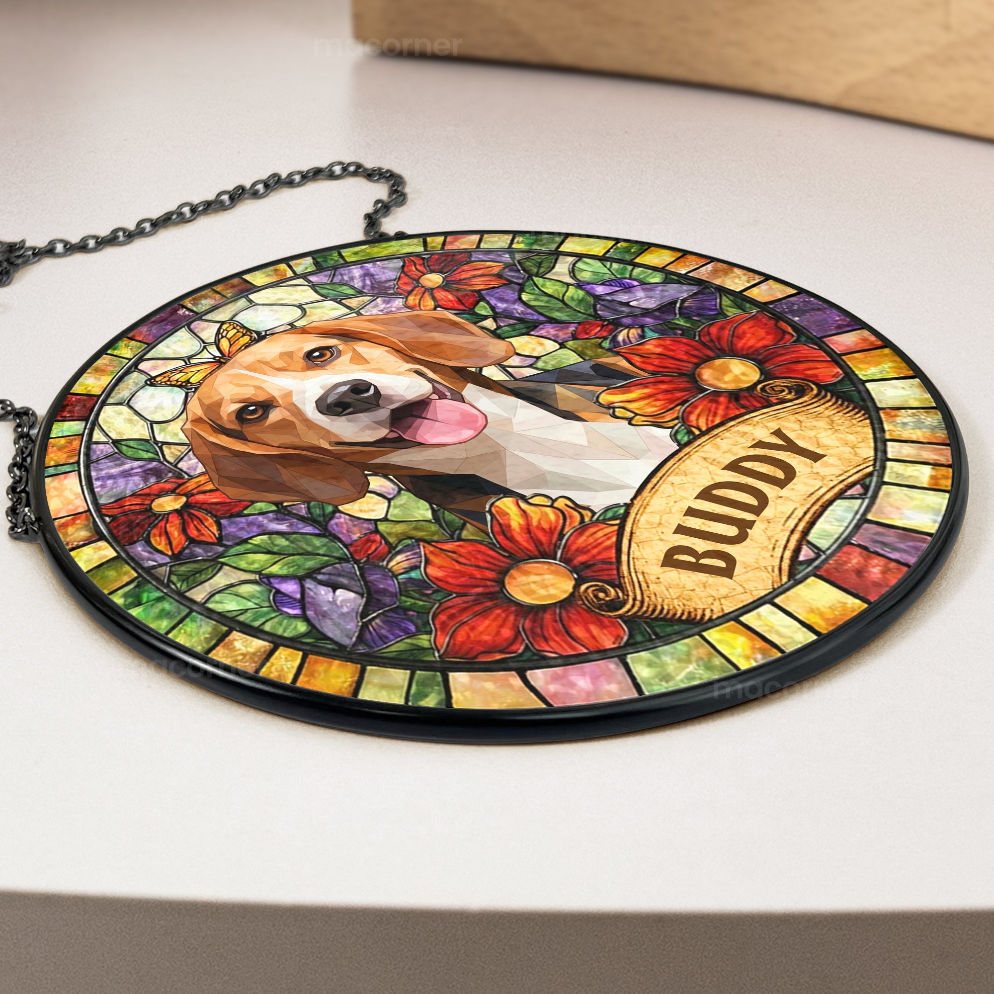 Custom Pet Portrait Stained Glass Style Gift For Pet Lovers - Personalized Window Hanging Suncatcher
