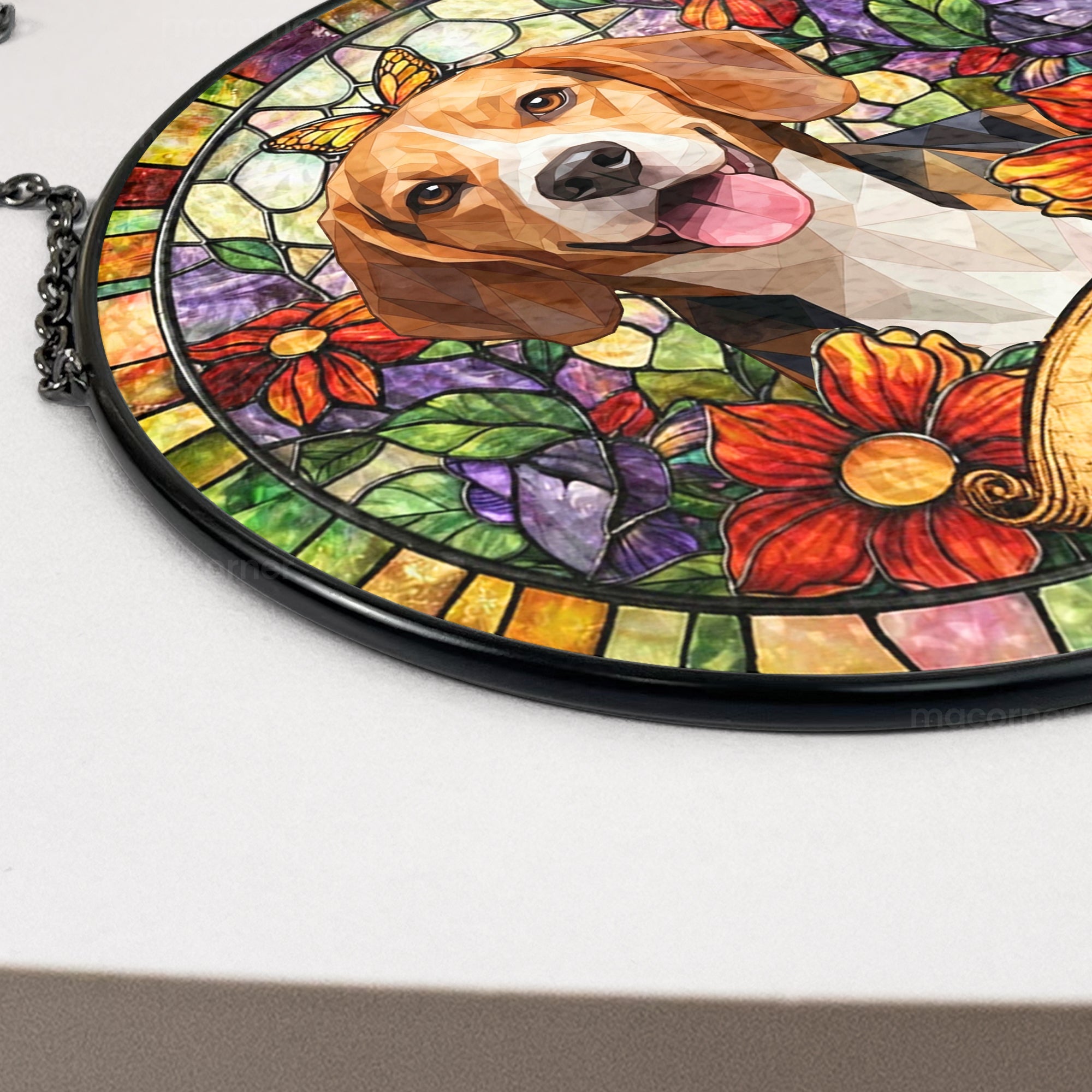 Custom Pet Portrait Stained Glass Style Gift For Pet Lovers - Personalized Window Hanging Suncatcher
