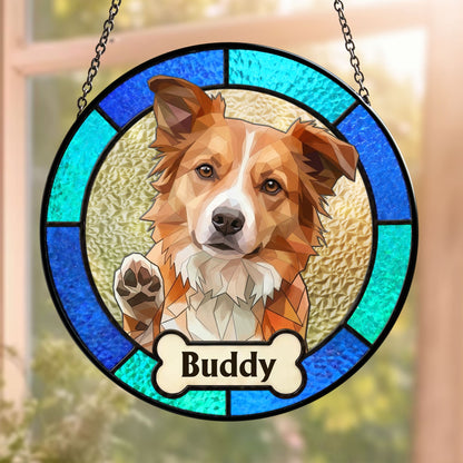 Custom Pet Portrait Stained Glass Style Gift For Pet Owners - Personalized Window Hanging Suncatcher