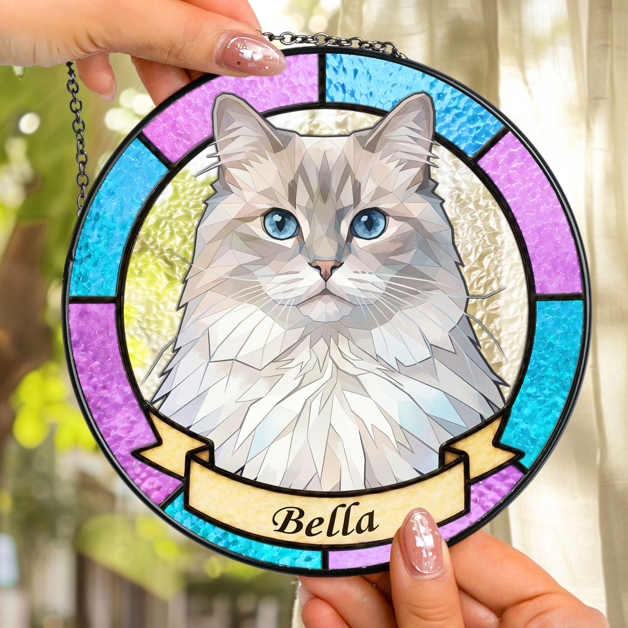 Custom Pet Portrait Stained Glass Style Gift For Pet Owners - Personalized Window Hanging Suncatcher