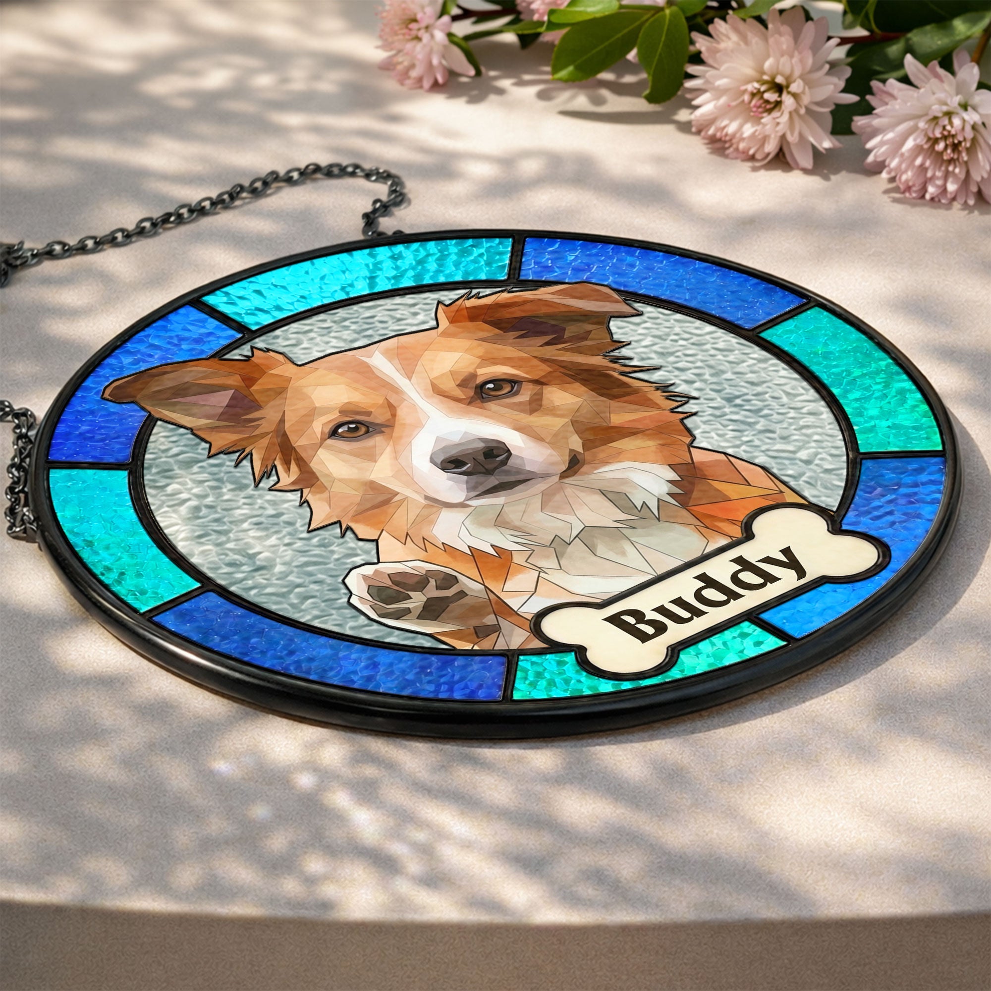 Custom Pet Portrait Stained Glass Style Gift For Pet Owners - Personalized Window Hanging Suncatcher