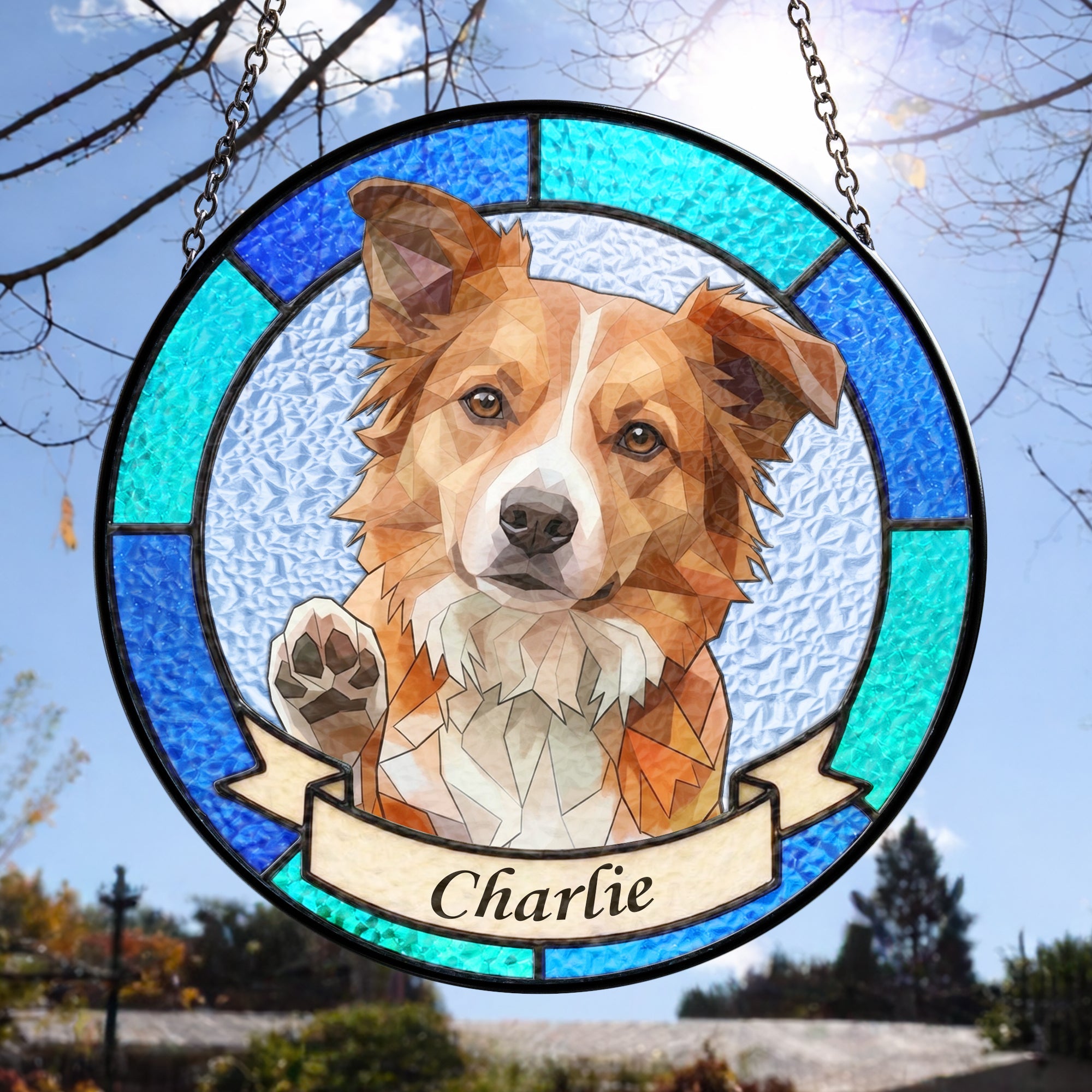 Custom Pet Portrait Stained Glass Style Gift For Pet Owners - Personalized Window Hanging Suncatcher