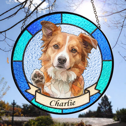 Custom Pet Portrait Stained Glass Style Gift For Pet Owners - Personalized Window Hanging Suncatcher