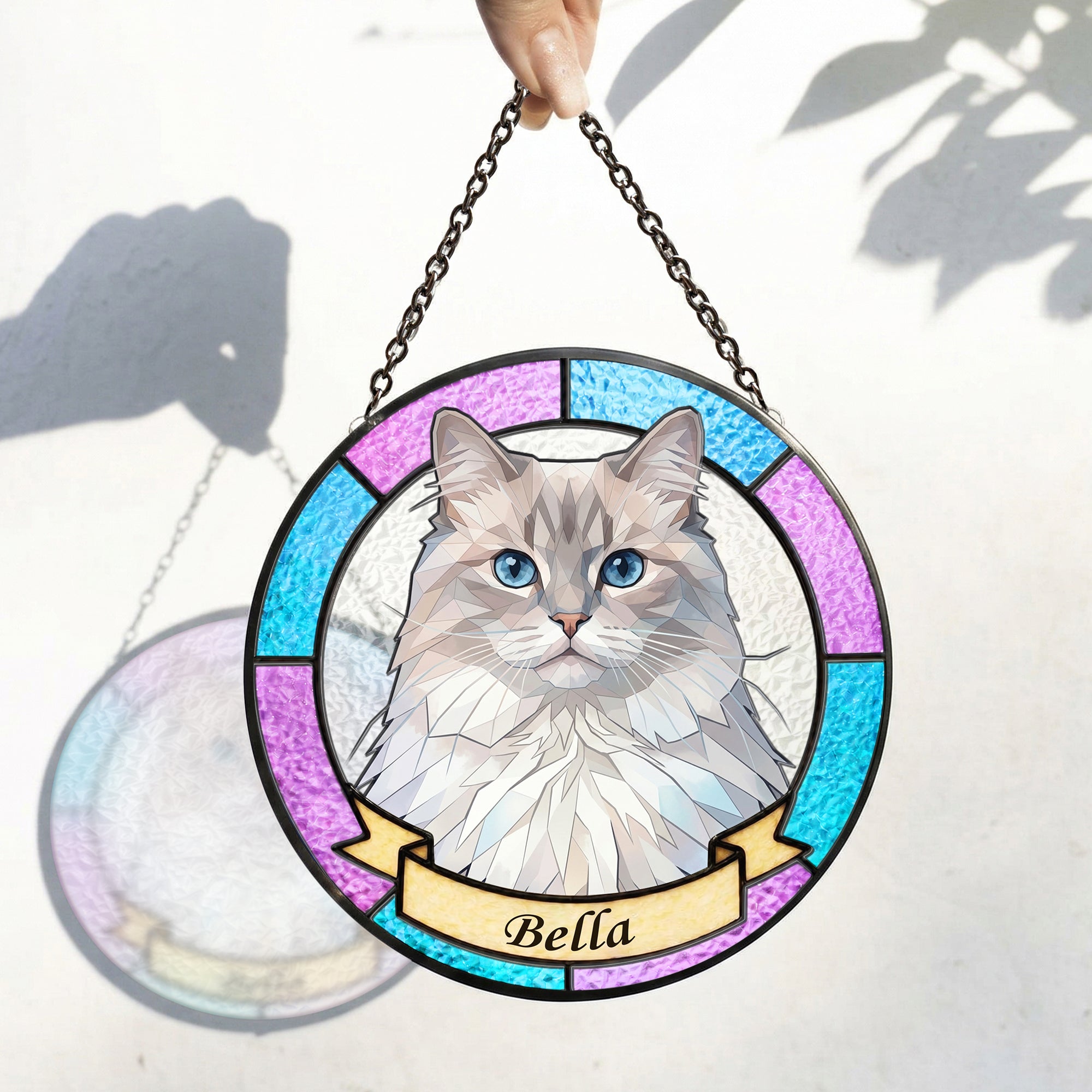 Custom Pet Portrait Stained Glass Style Gift For Pet Owners - Personalized Window Hanging Suncatcher