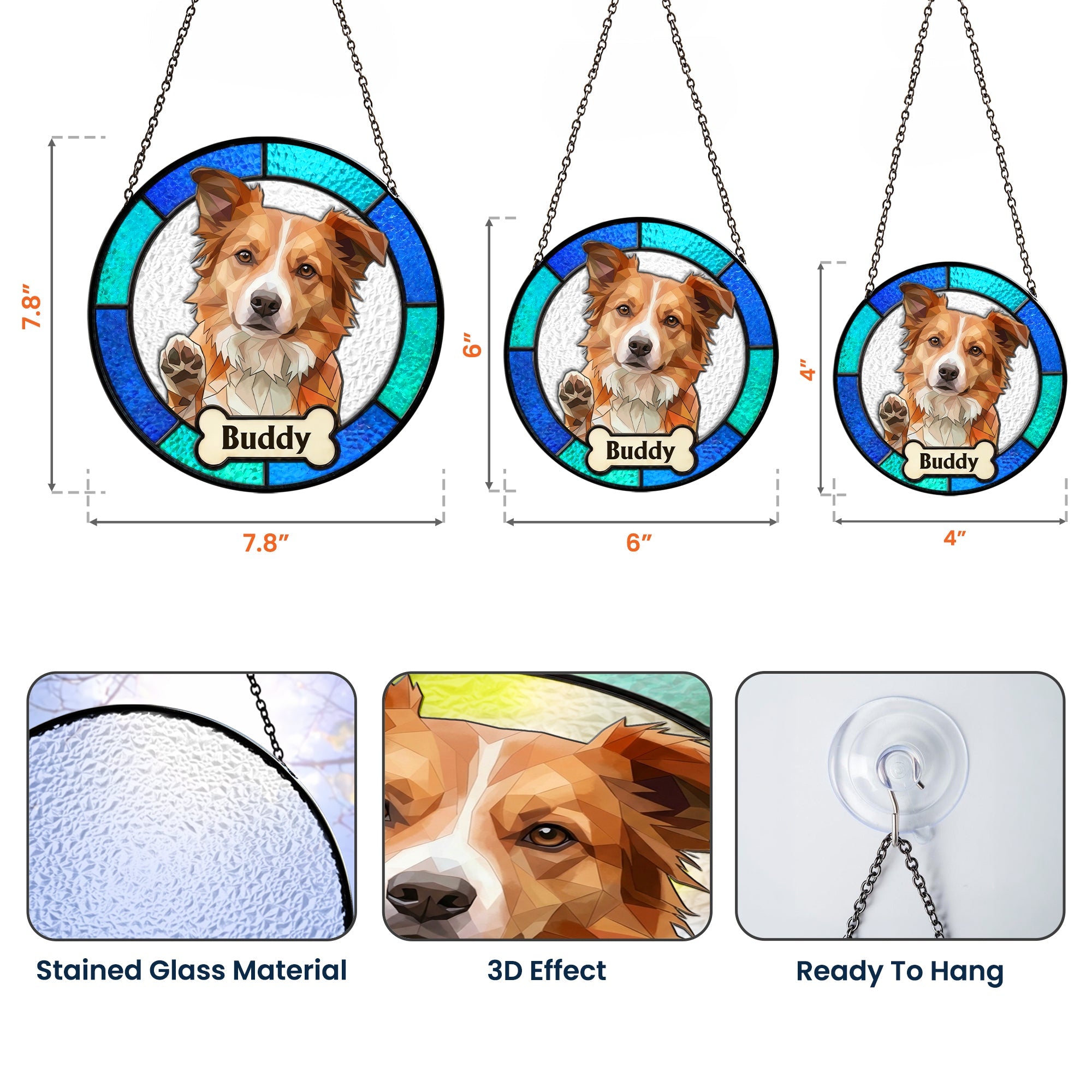 Custom Pet Portrait Stained Glass Style Gift For Pet Owners - Personalized Window Hanging Suncatcher