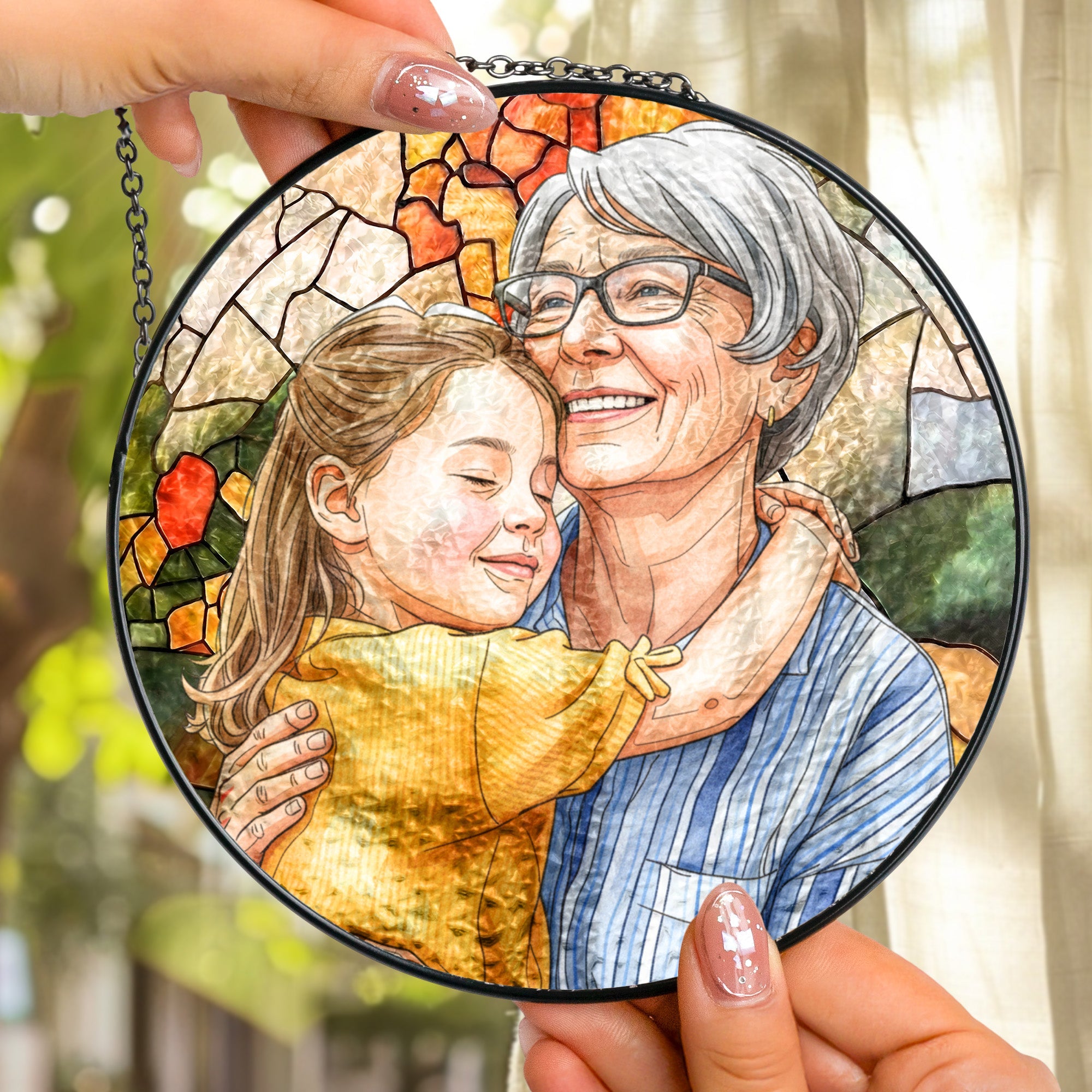 Custom Photo Portrait Mom Grandma Parents Family - Personalized Window Hanging Suncatcher
