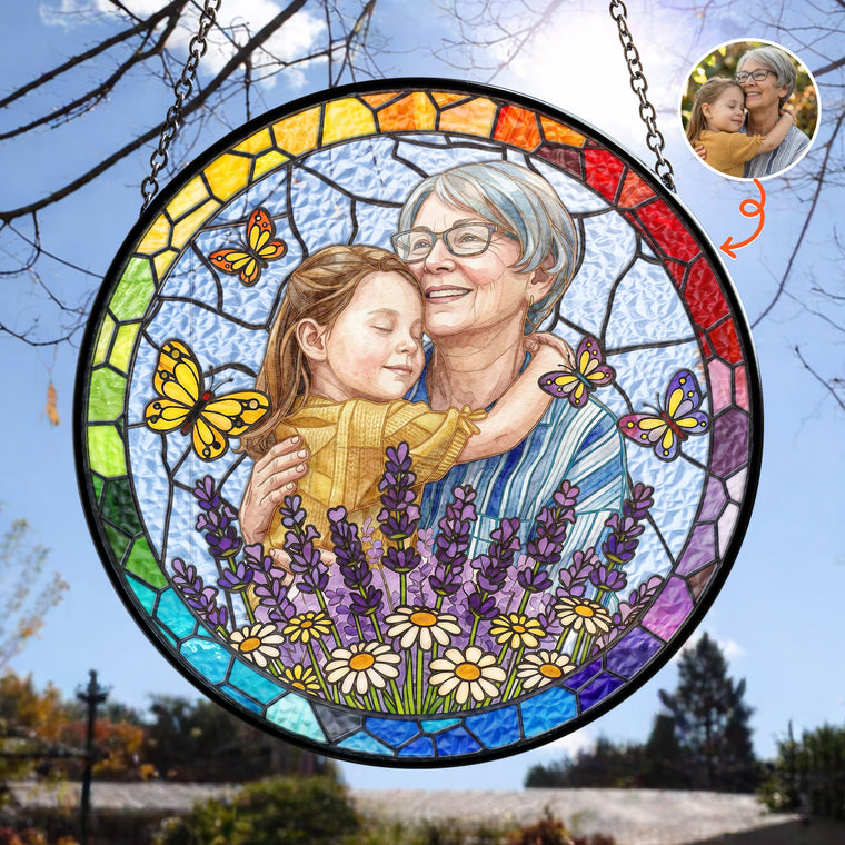 Custom Photo Portrait Stained Glass Gift For Mom, Wife, Grandma - Personalized Window Hanging Suncatcher