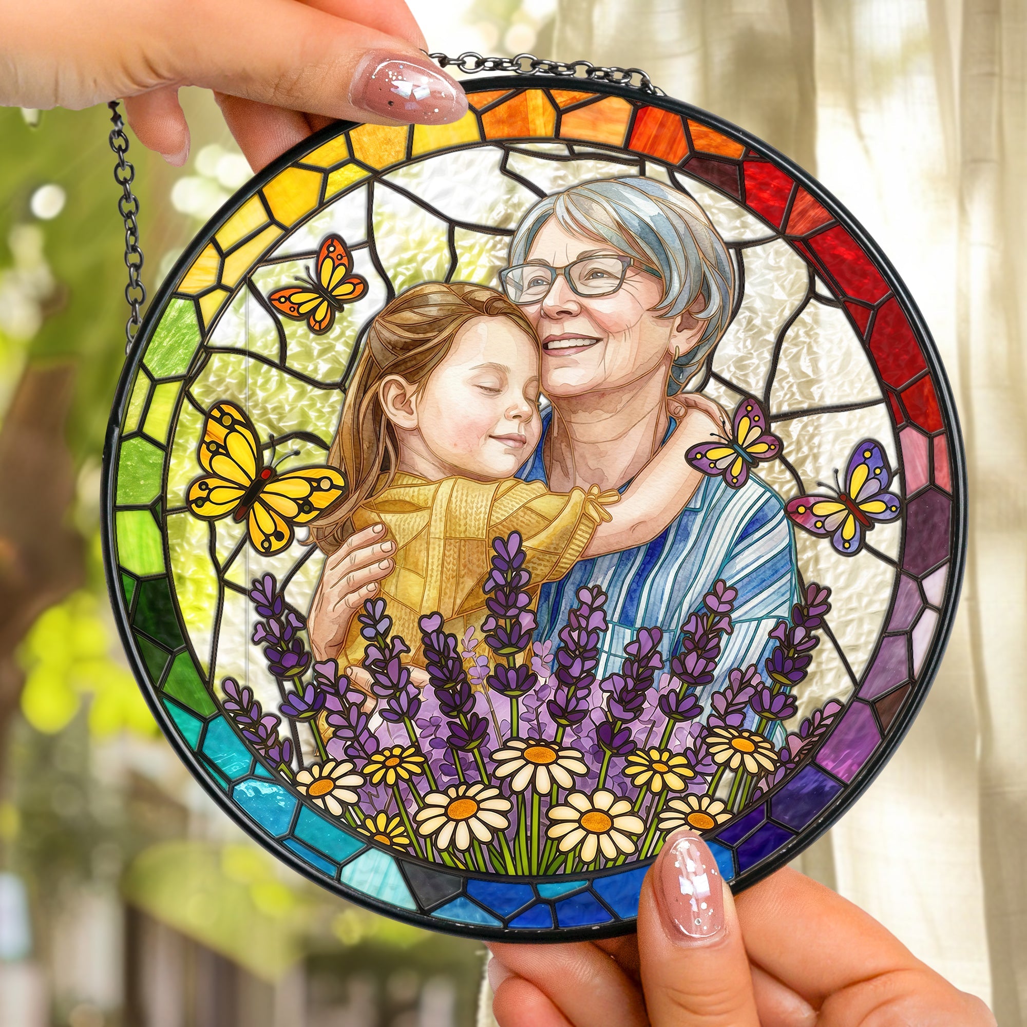 Custom Photo Portrait Stained Glass Gift For Mom, Wife, Grandma - Personalized Window Hanging Suncatcher