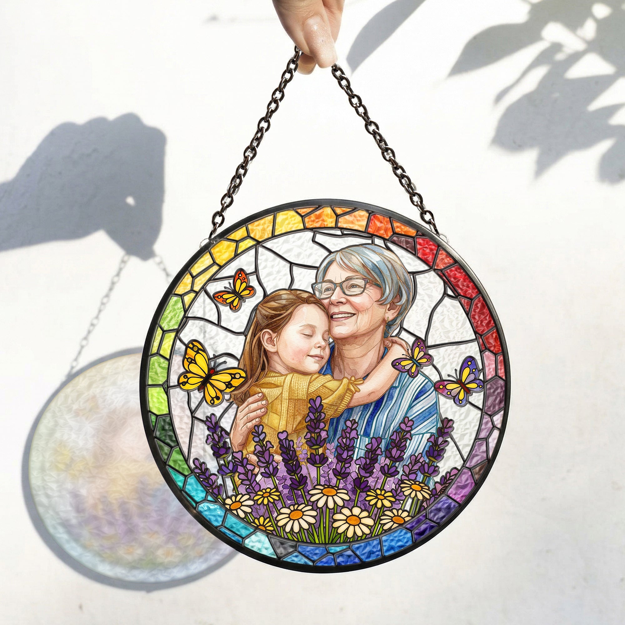 Custom Photo Portrait Stained Glass Gift For Mom, Wife, Grandma - Personalized Window Hanging Suncatcher