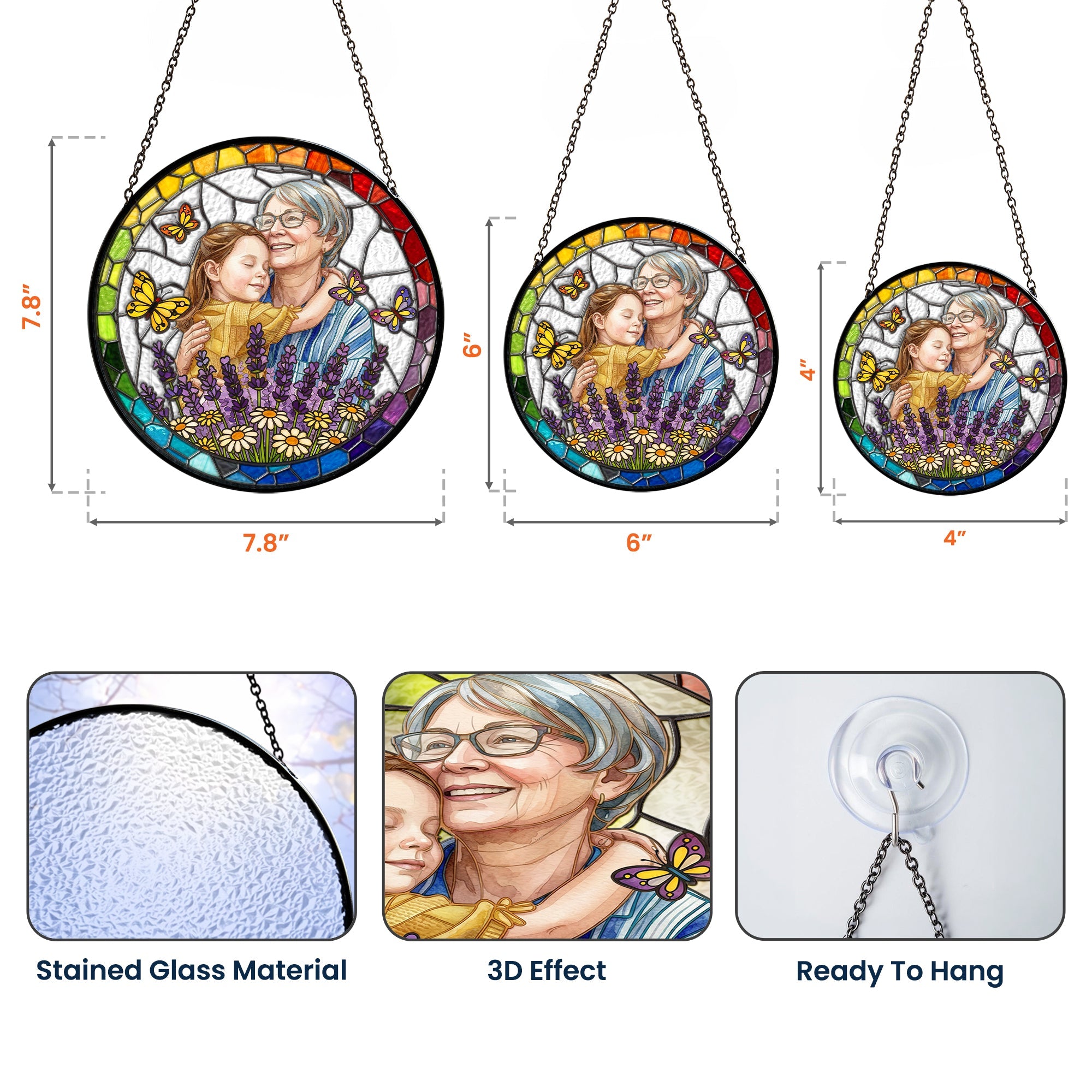 Custom Photo Portrait Stained Glass Gift For Mom, Wife, Grandma - Personalized Window Hanging Suncatcher