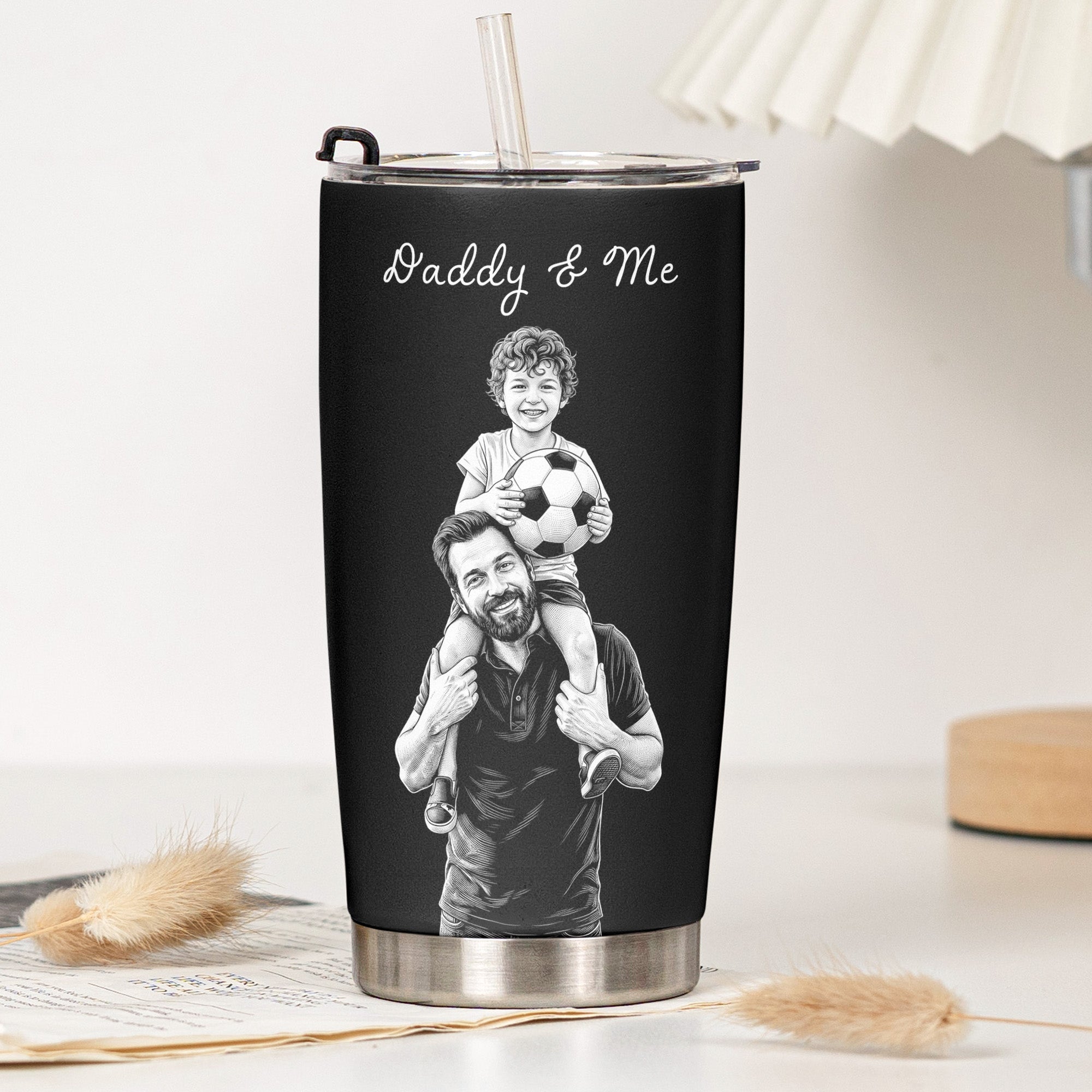 Personalized Photo Sketch 20 oz Stainless Steel Tumbler for Dad, Husband or Grandpa