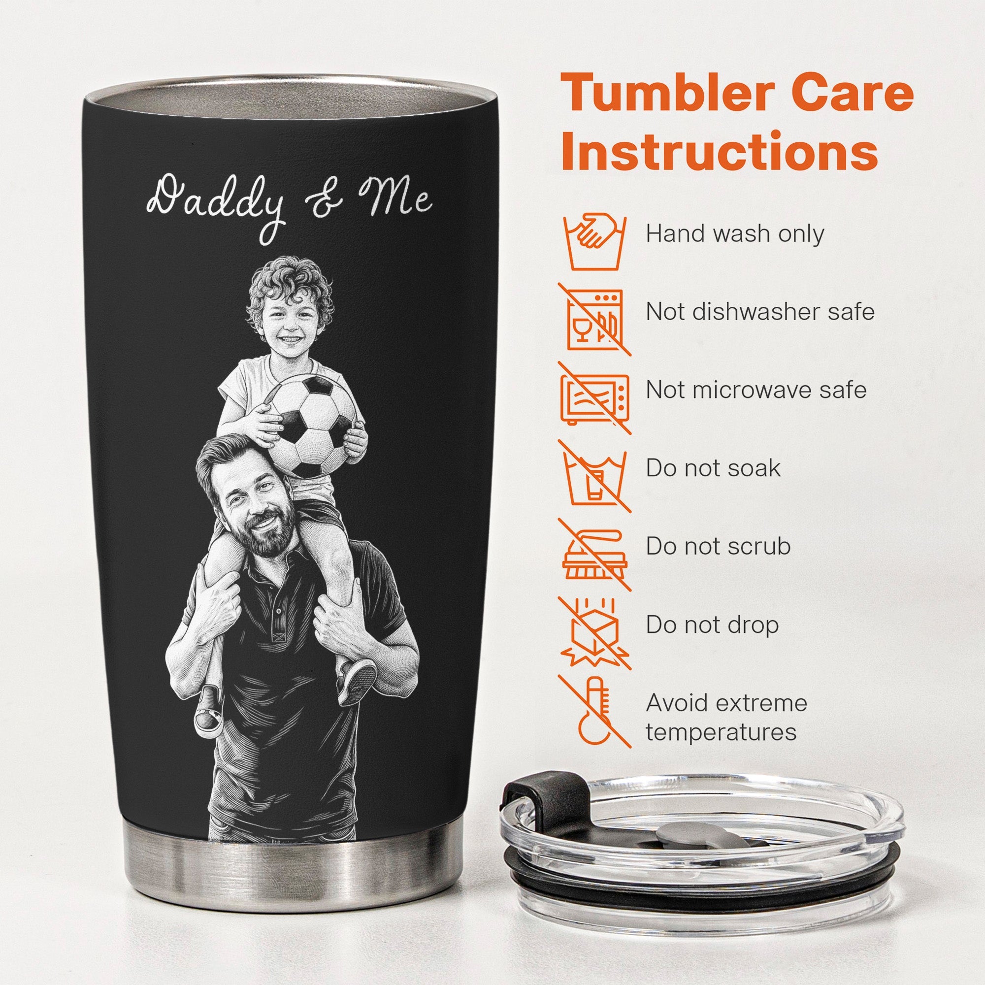 Personalized Photo Sketch 20 oz Stainless Steel Tumbler for Dad, Husband or Grandpa