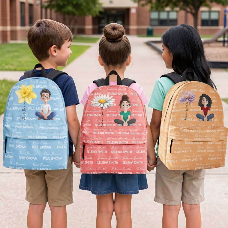 Personalized Kids' Backpack with Cartoon Birth Flower and Name