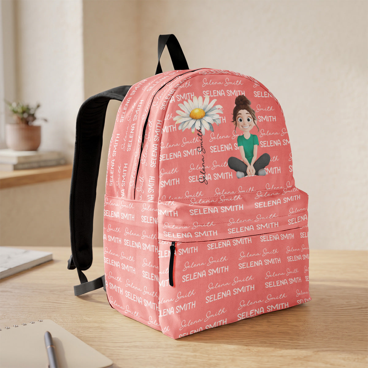 Personalized Kids' Backpack with Cartoon Birth Flower and Name