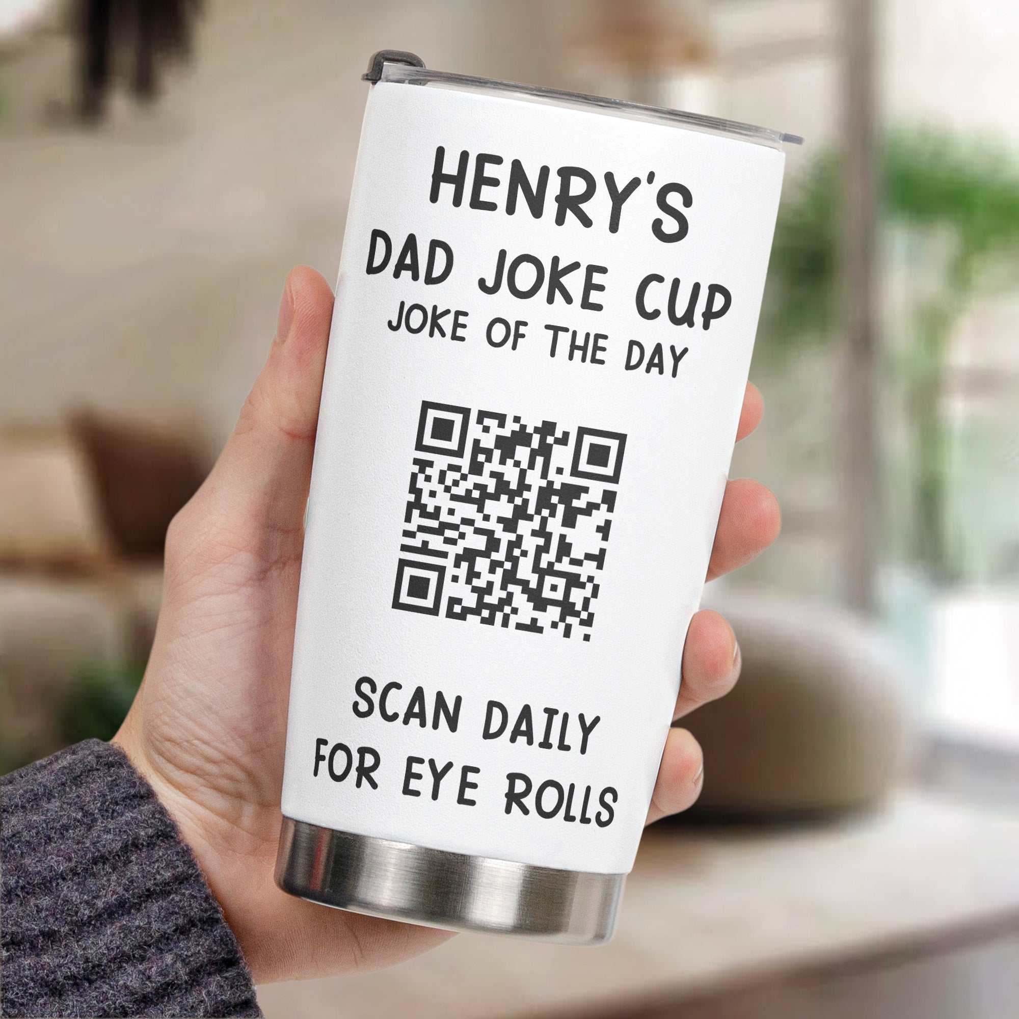 Dad Joke Every Day Interactive QR Funny Cup - Gifts For Dad, Coworkers, Friends Who Love Dad Jokes - Personalized Tumbler