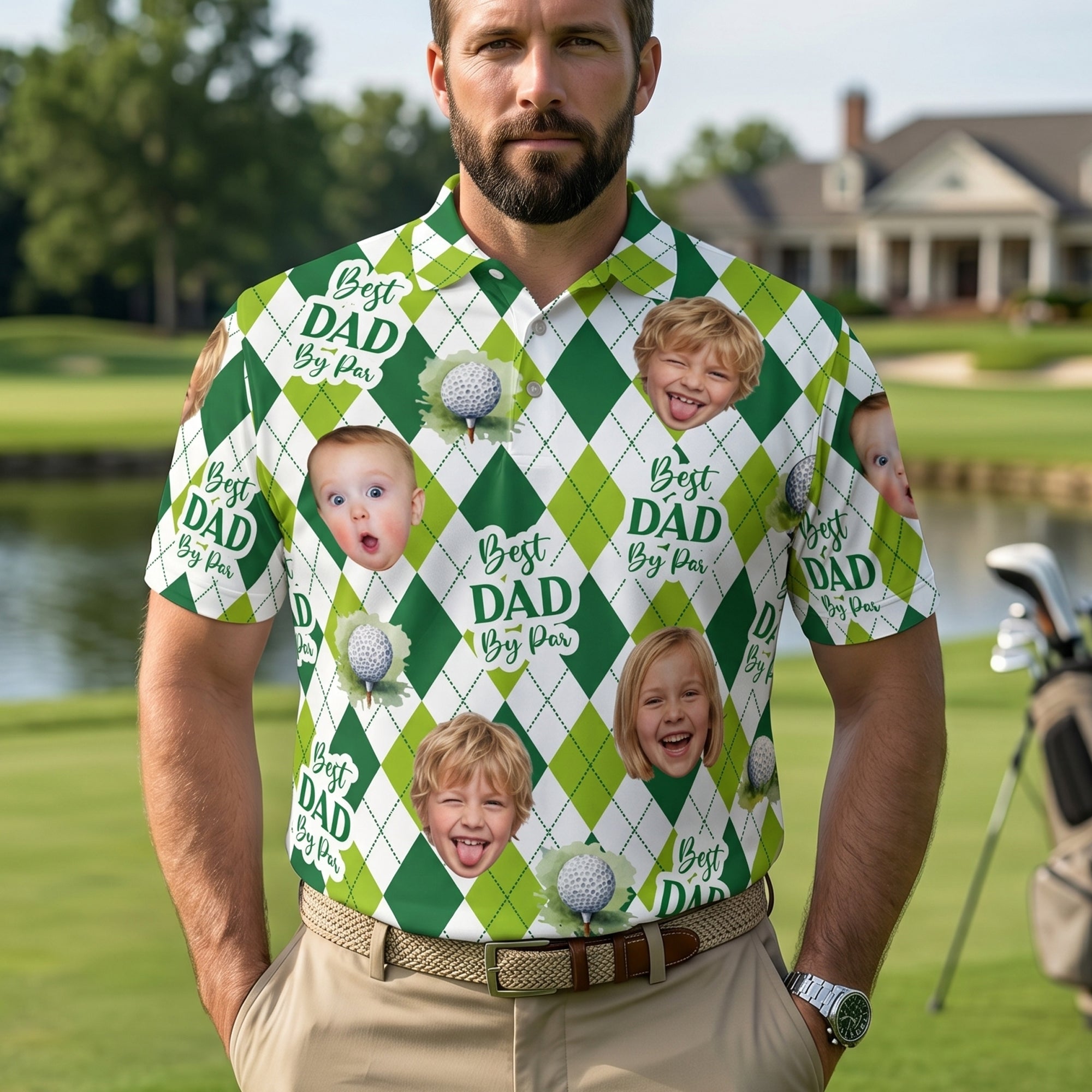 Father's Day Gift, Best Dad By Par, Argyle Pattern - Personalized Polo Shirt
