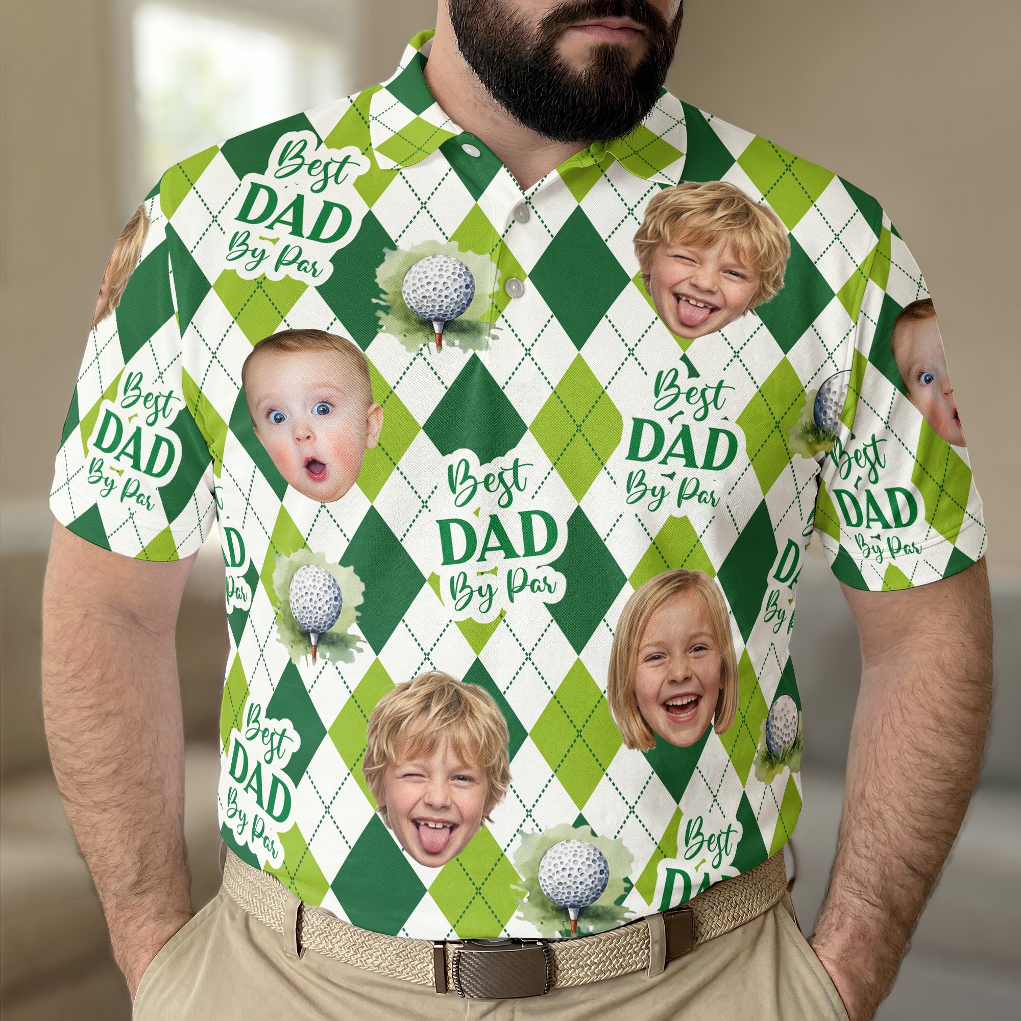 Father's Day Gift, Best Dad By Par, Argyle Pattern - Personalized Polo Shirt