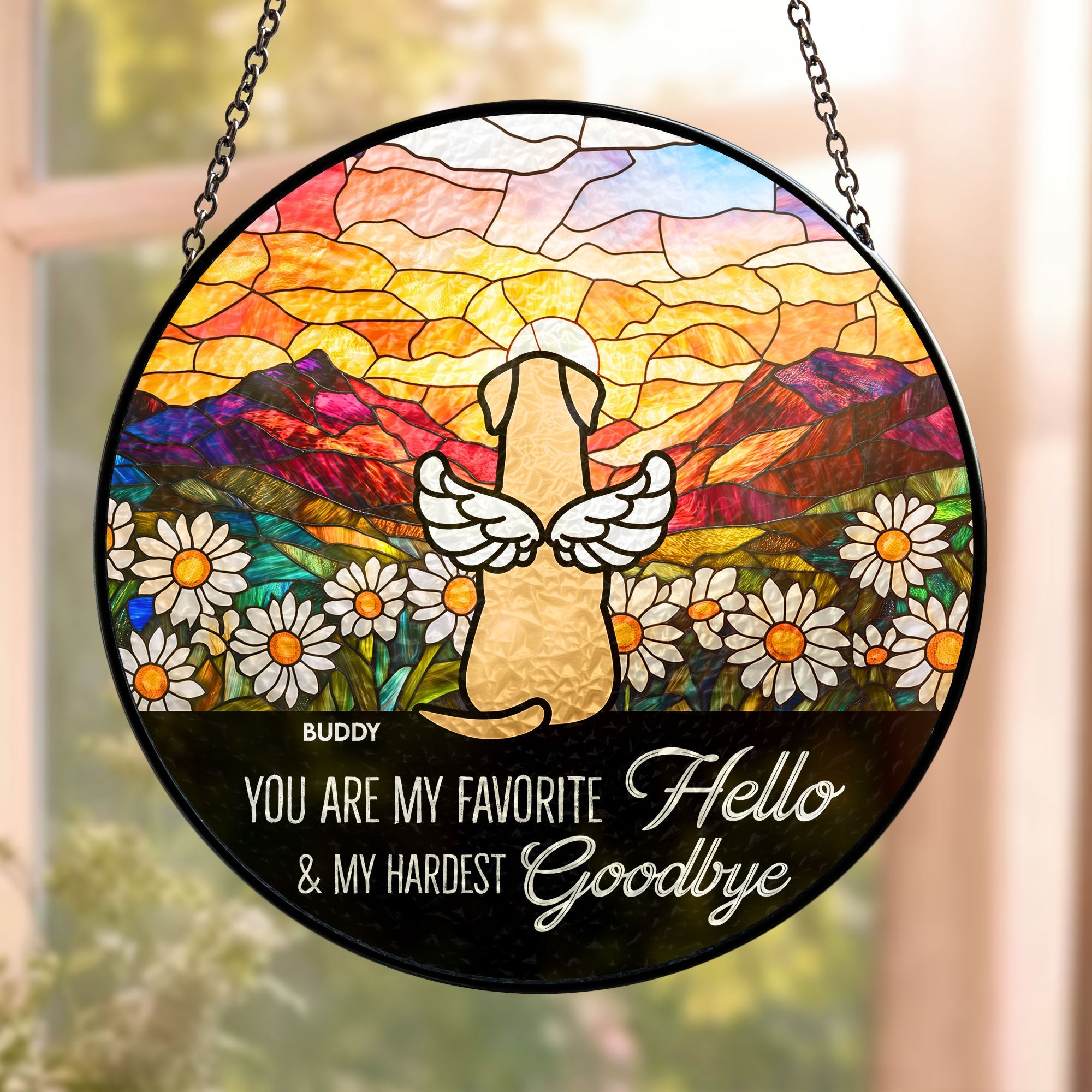 Favorite Hello Hardest Goodbye - Personalized Stained Glass Window Hanging Suncatcher